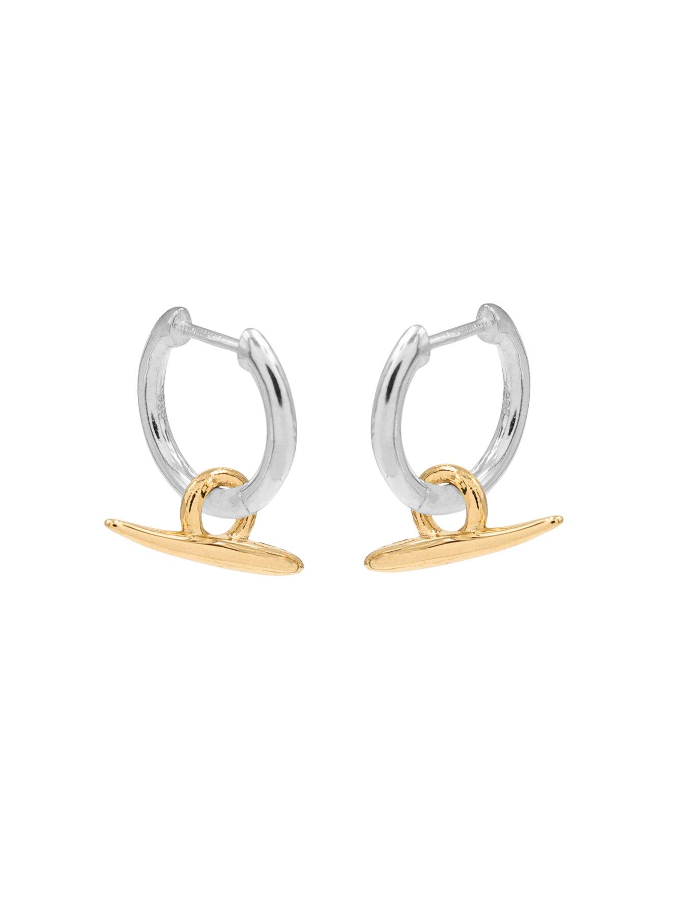 Image 2 of 4 of The Edit Hs Organic 18Ct Gold Plate &amp; Sterling Silver&nbsp;T-Bar Hoop Earrings - Two Tone