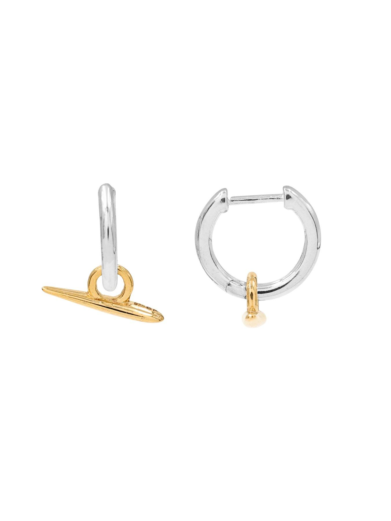 Image 3 of 4 of The Edit Hs Organic 18Ct Gold Plate &amp; Sterling Silver&nbsp;T-Bar Hoop Earrings - Two Tone