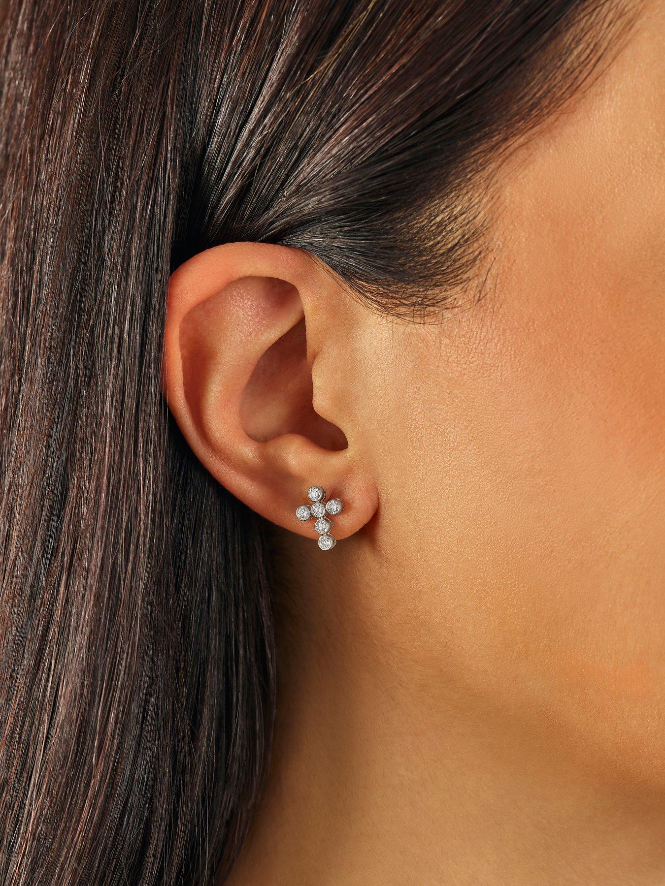 Image 2 of 6 of Harriet Sterling 0.50Ct Lab-Grown Diamond Cross Dew Stud Earrings - Silver