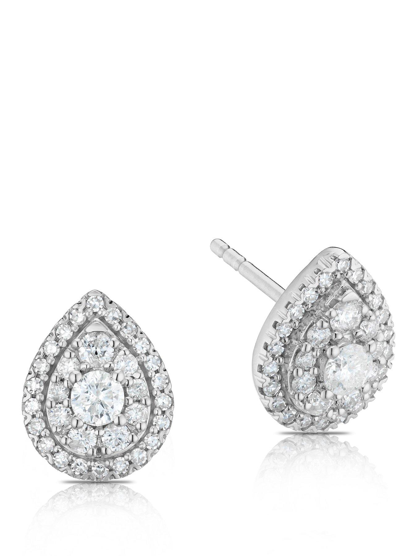 Ernest Jones 9ct White Gold 0.50ct Total Diamond Halo Pear Studs