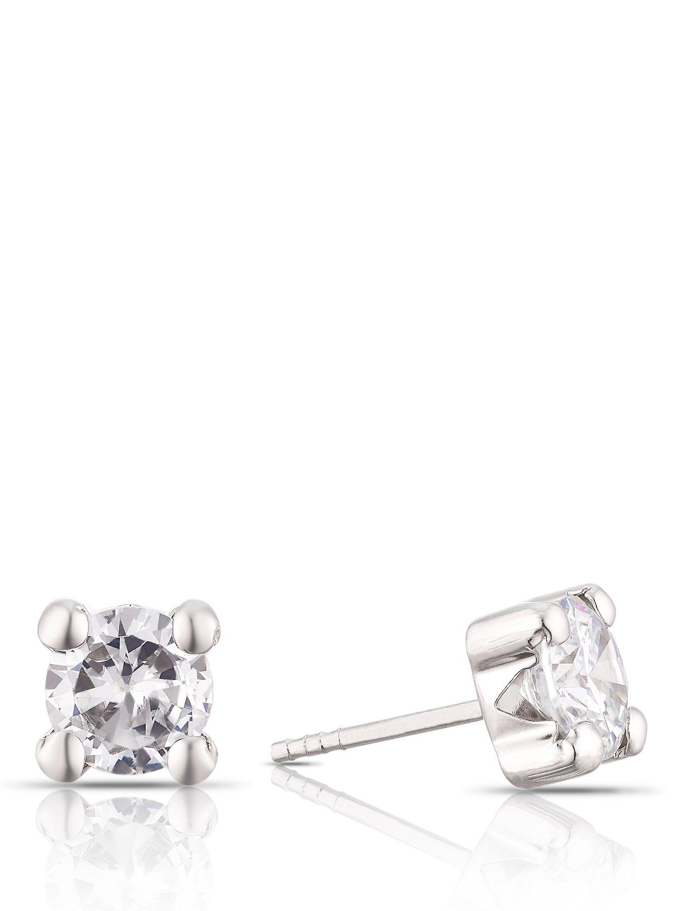 Image 1 of 3 of Ernest Jones 9Ct White Gold Small Cubic Zirconia Stud Earrings - Silver