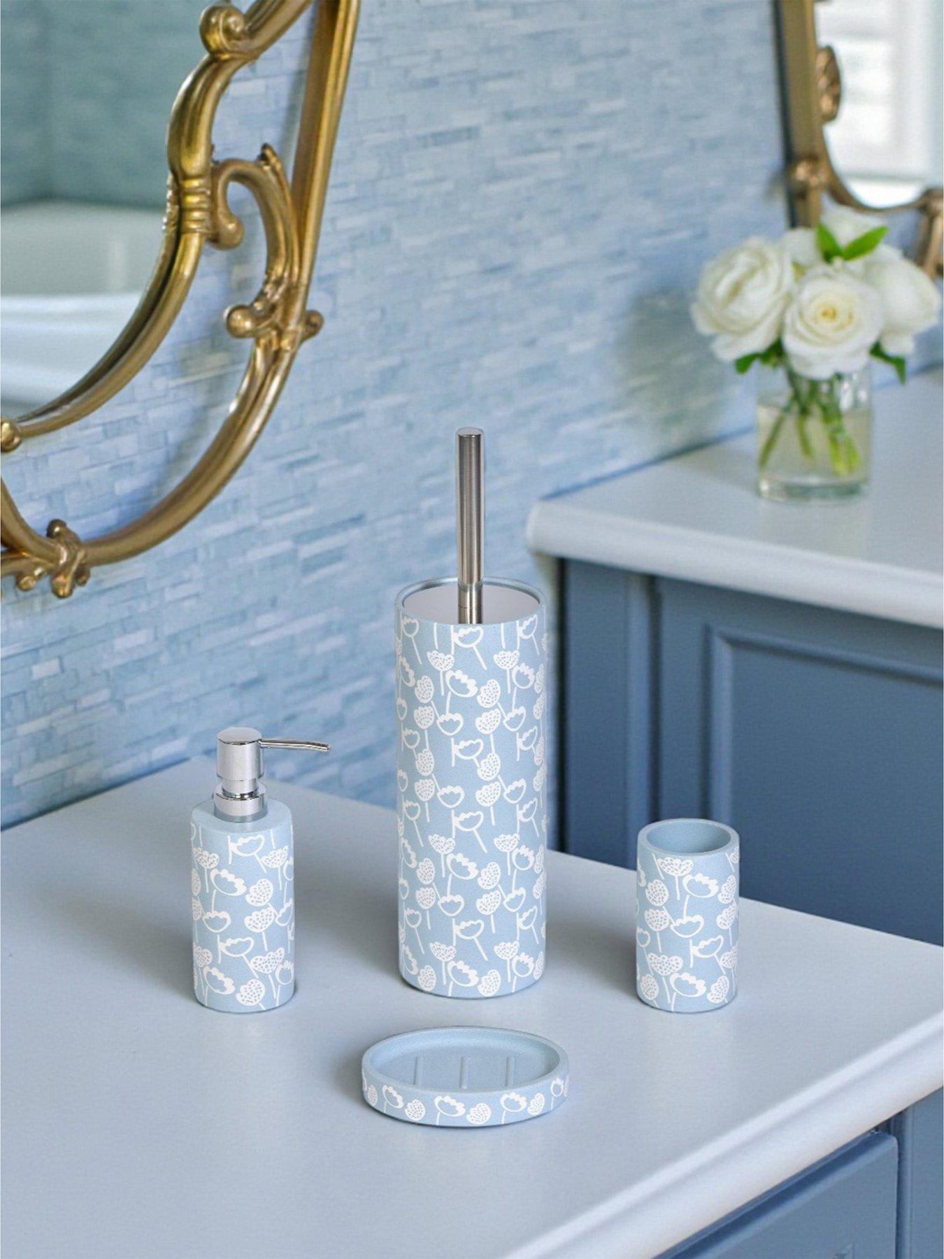 Showerdrape Buttercup Light Blue Floral 4 Piece Bathroom Accessory Set