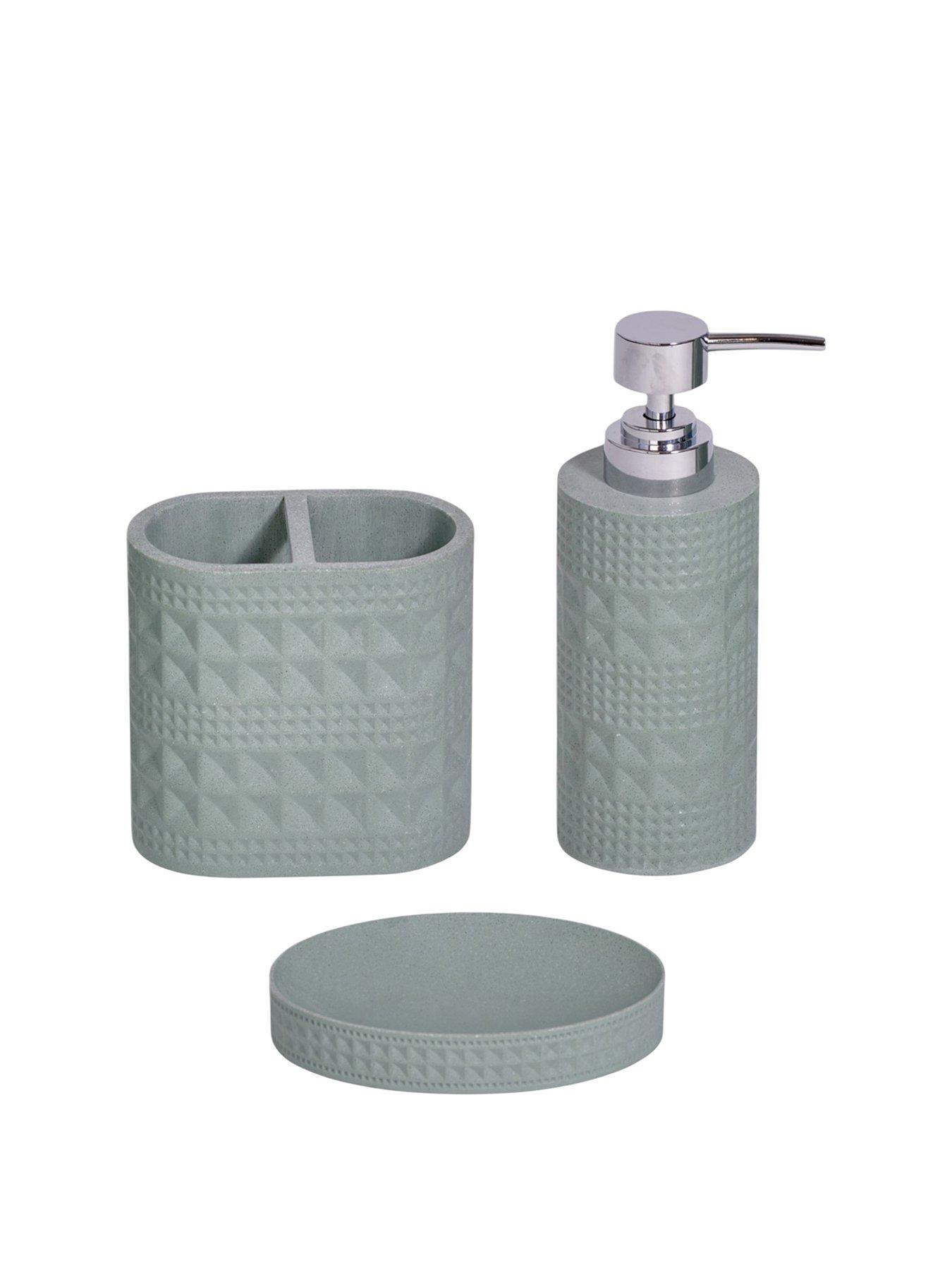 Image 2 of 5 of Showerdrape Maison Soft Green Shimmer Bathroom Accessory Set - Soap Dish &amp; Toothbrush Holder &amp; Liquid Soap Dispenser