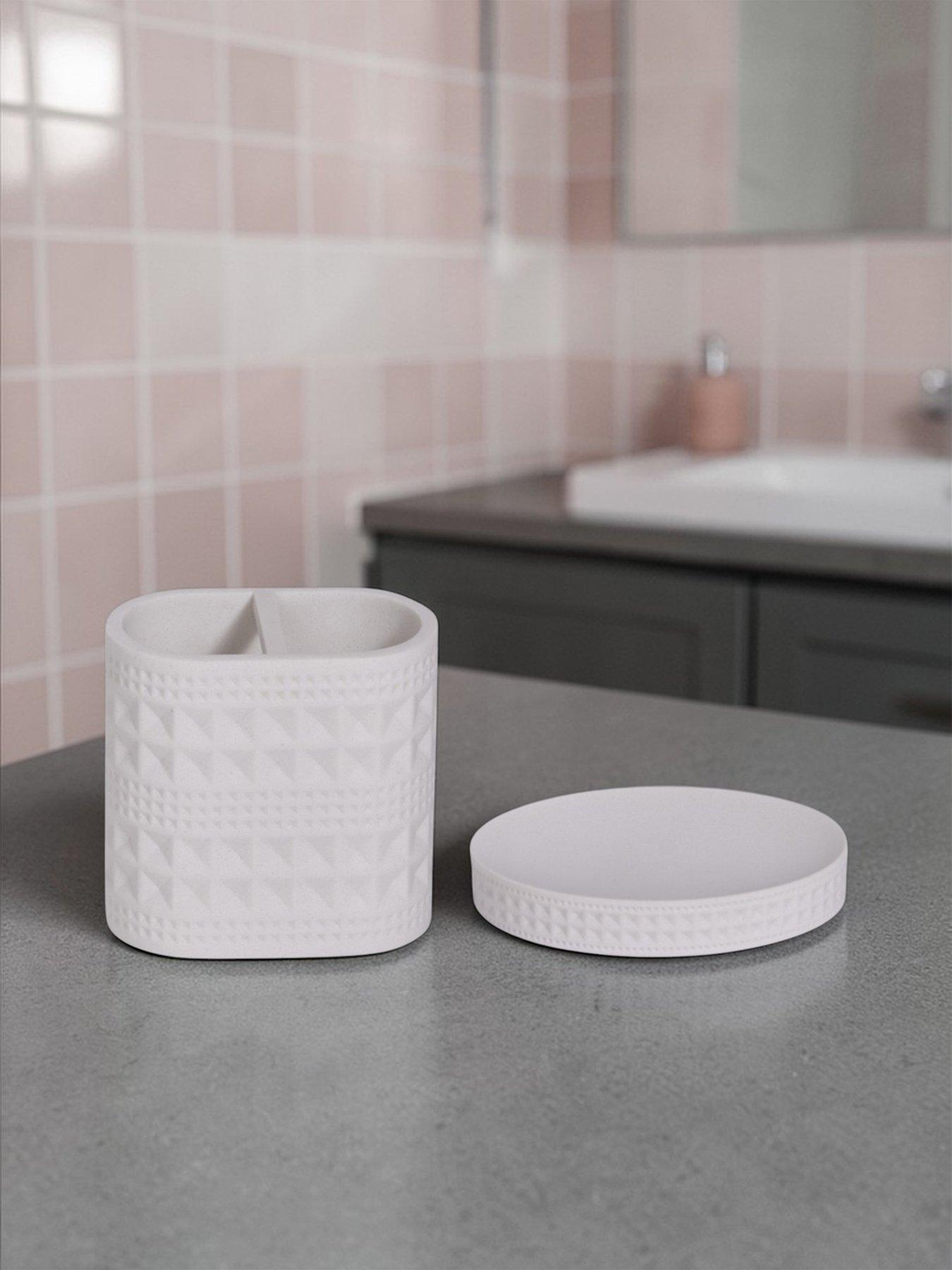 Image 1 of 7 of Showerdrape Maison Soft White Shimmer Bathroom Accessory Set - Soap Dish &amp; Toothbrush Holder