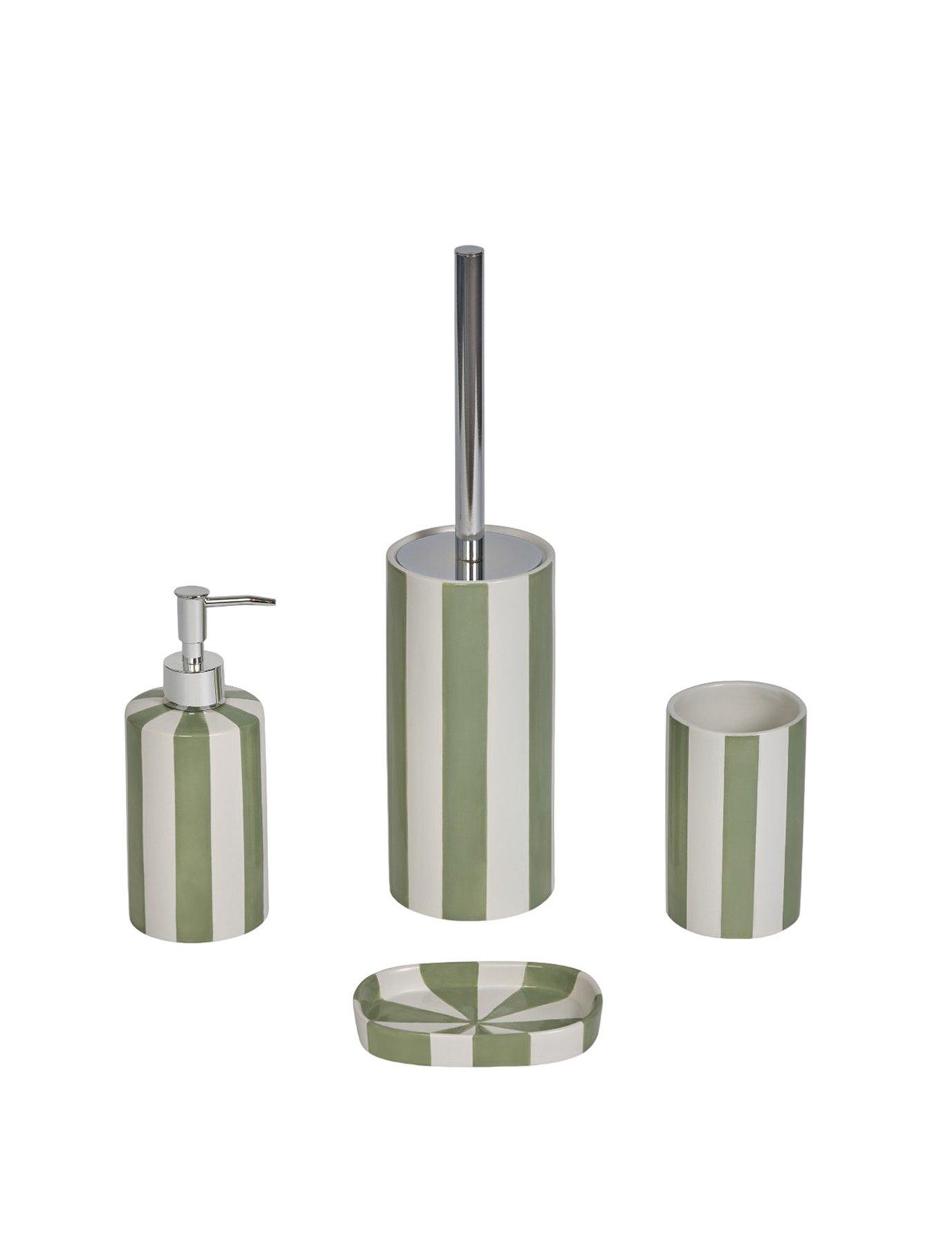 Image 2 of 7 of Showerdrape Pier Green &amp; White Striped 4 Piece Bathroom Accessory Set