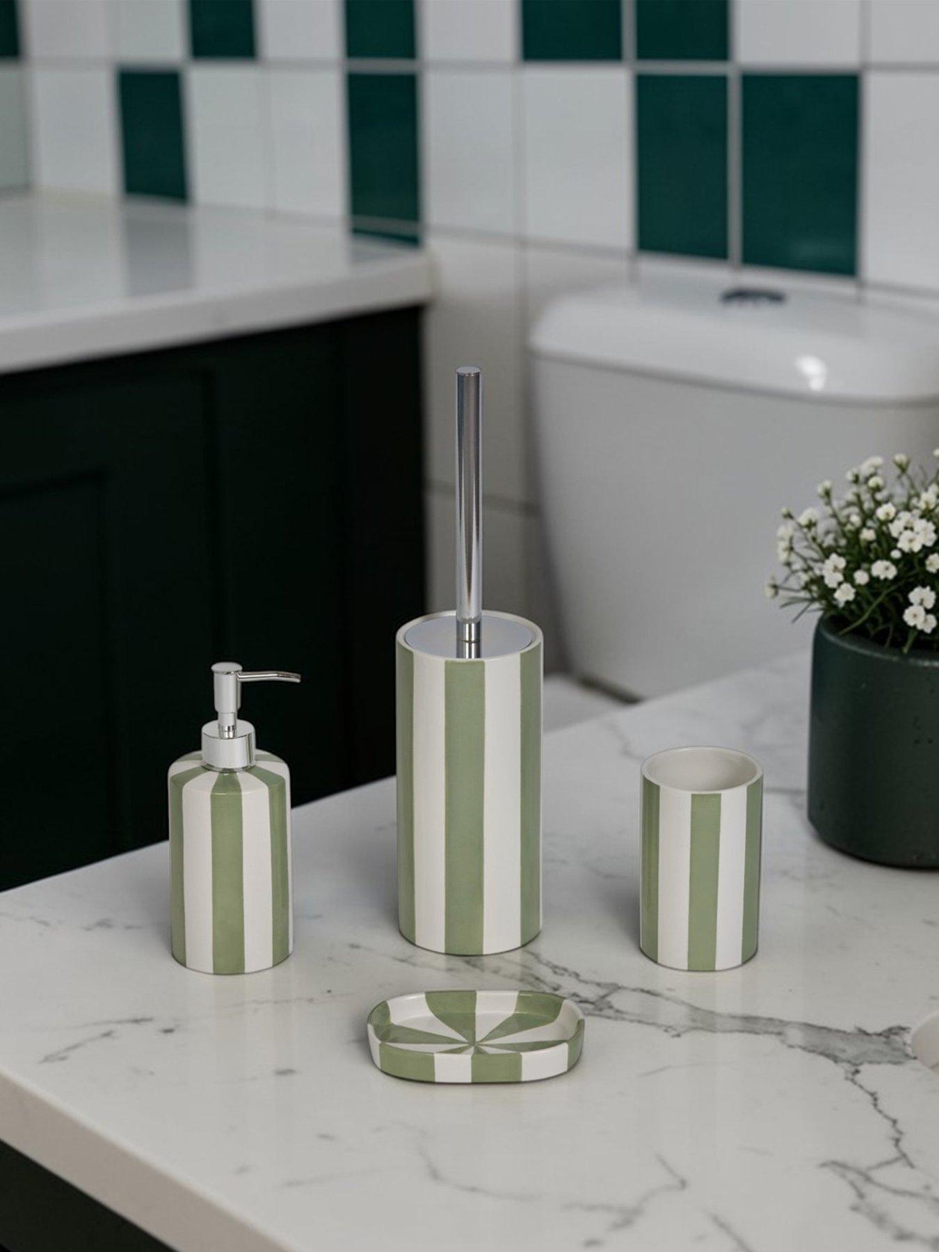 Image 3 of 7 of Showerdrape Pier Green &amp; White Striped 4 Piece Bathroom Accessory Set