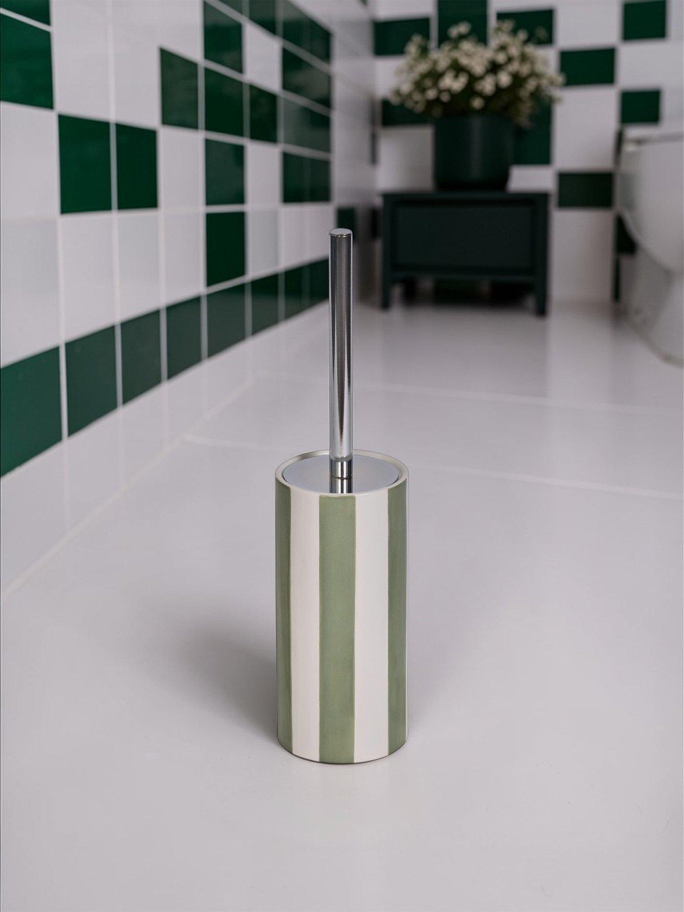 Image 4 of 7 of Showerdrape Pier Green &amp; White Striped 4 Piece Bathroom Accessory Set