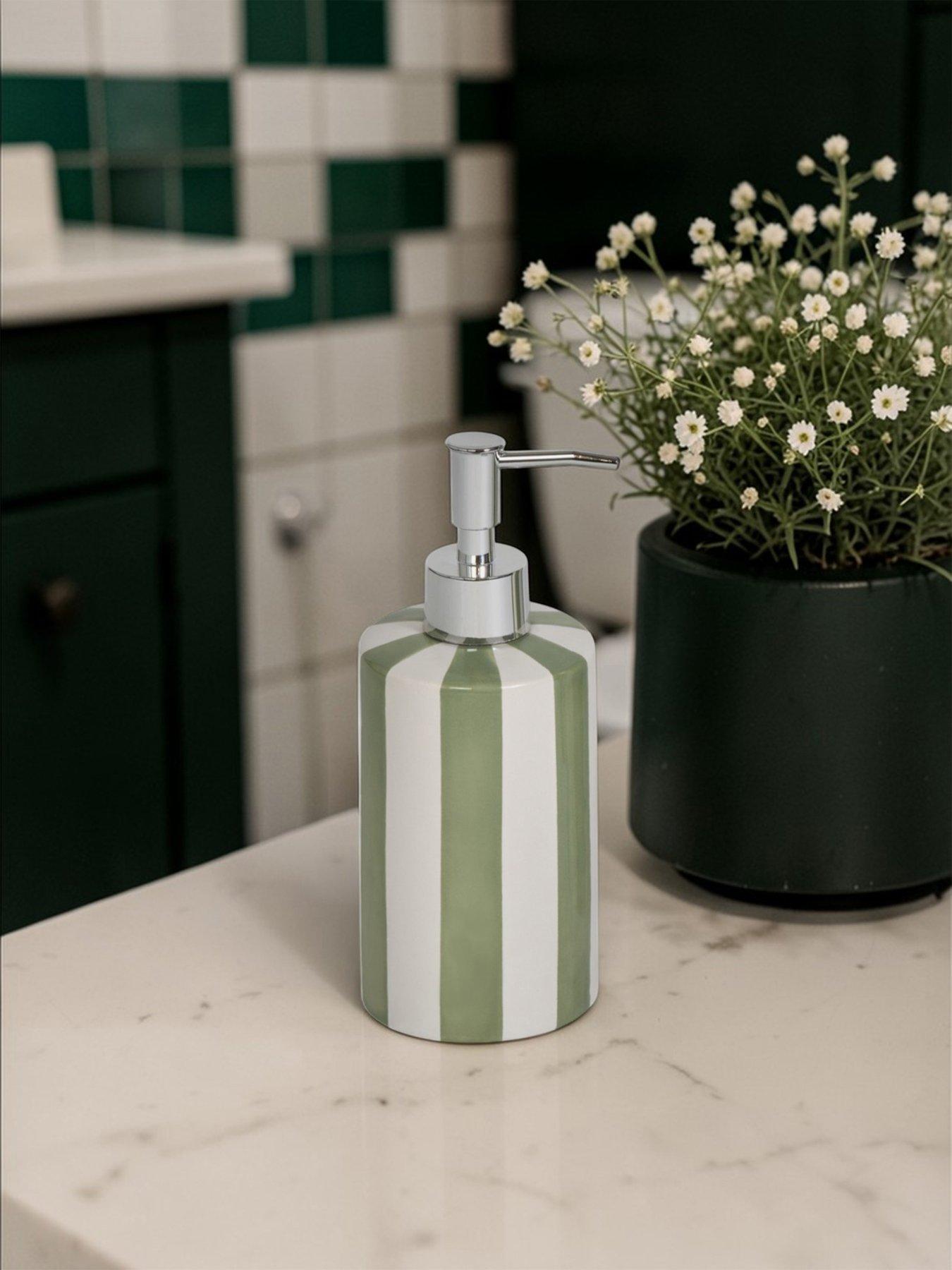 Image 5 of 7 of Showerdrape Pier Green &amp; White Striped 4 Piece Bathroom Accessory Set