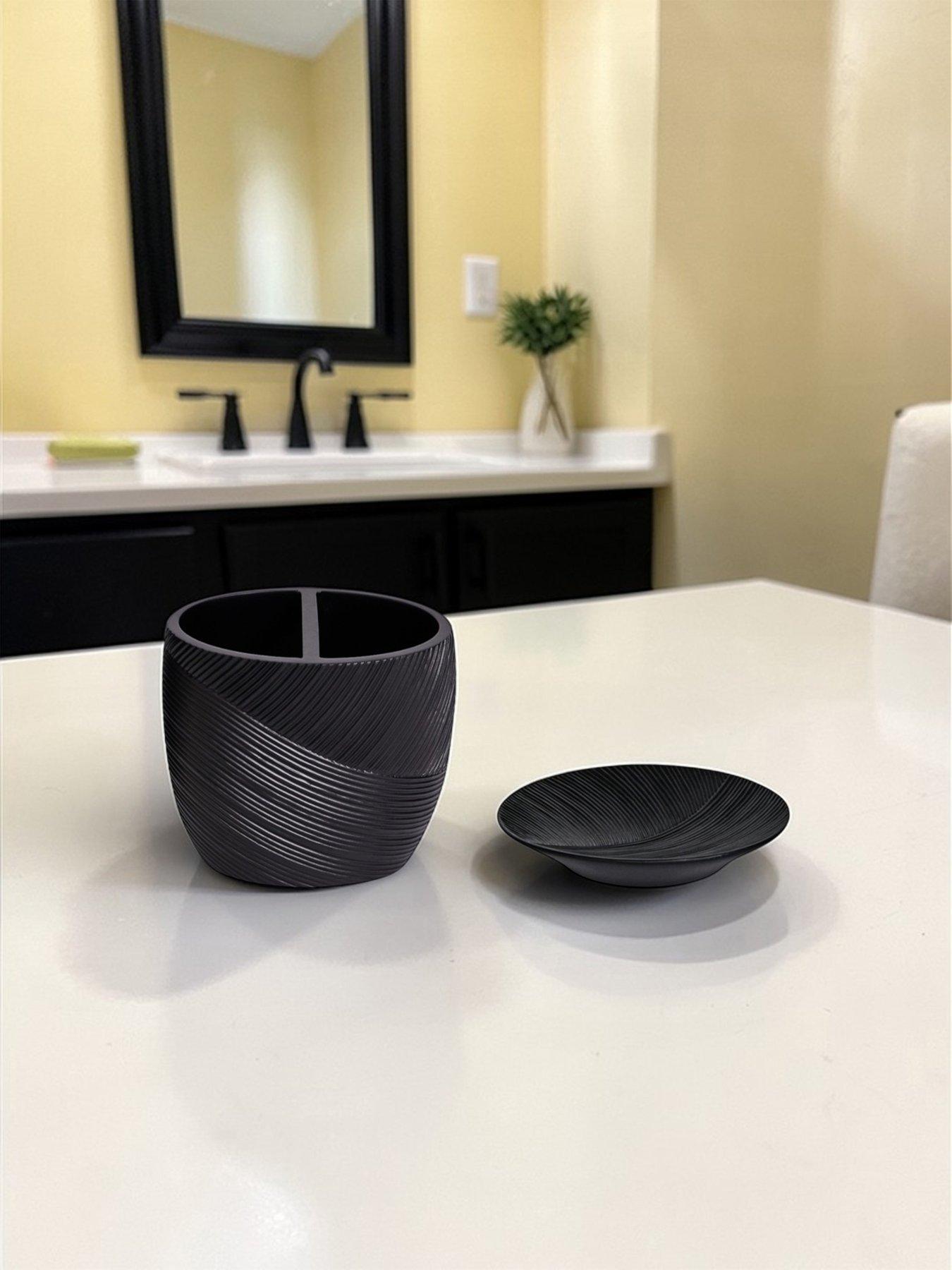 Showerdrape Ripple Black Textured Bathroom Accessory Set - Soap Dish  &  Toothbrush Holder