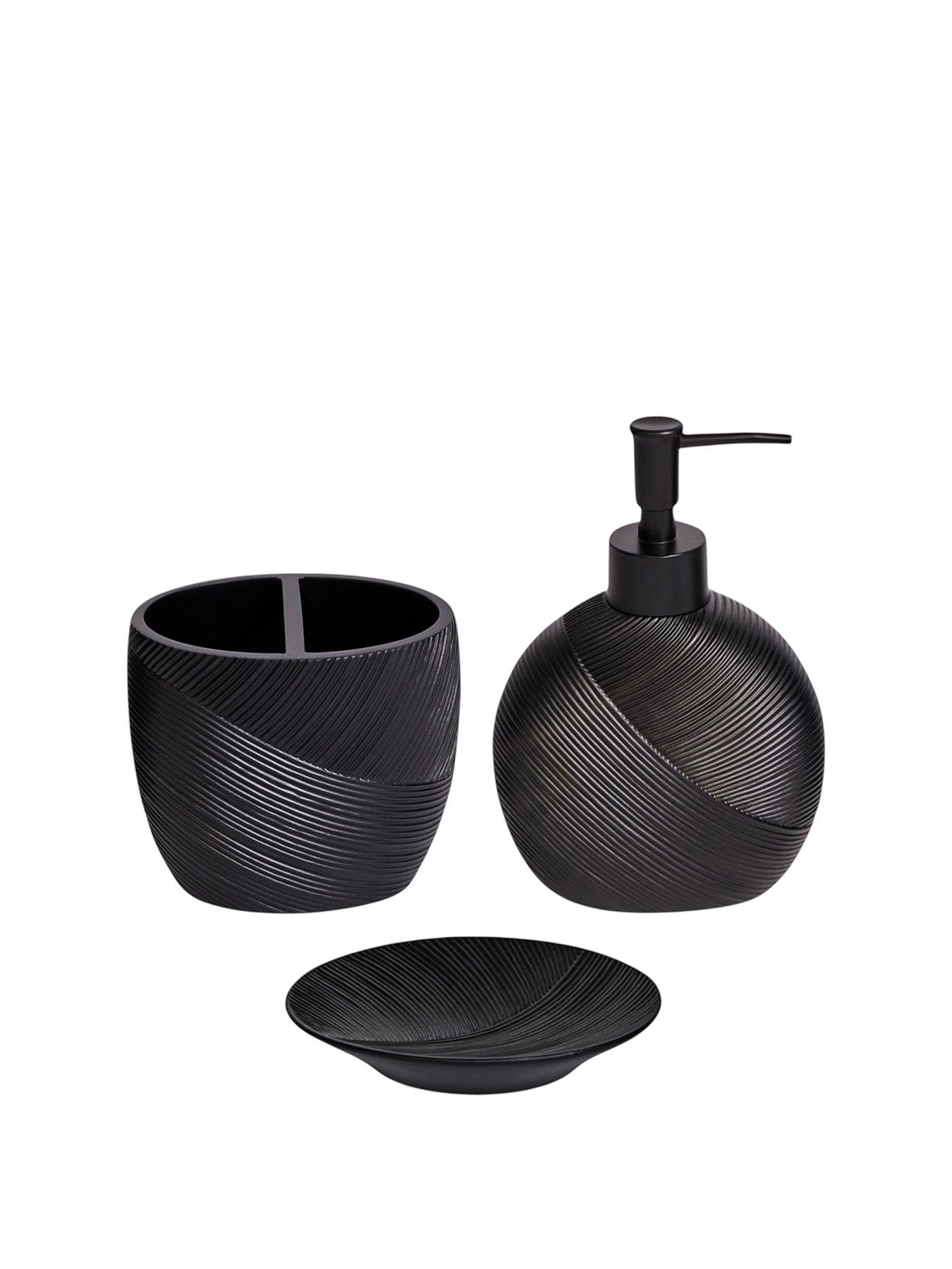 Image 2 of 5 of Showerdrape Ripple Black Textured Bathroom Accessory Set - Soap Dish &amp; Toothbrush Holder &amp; Liquid Soap Dispenser