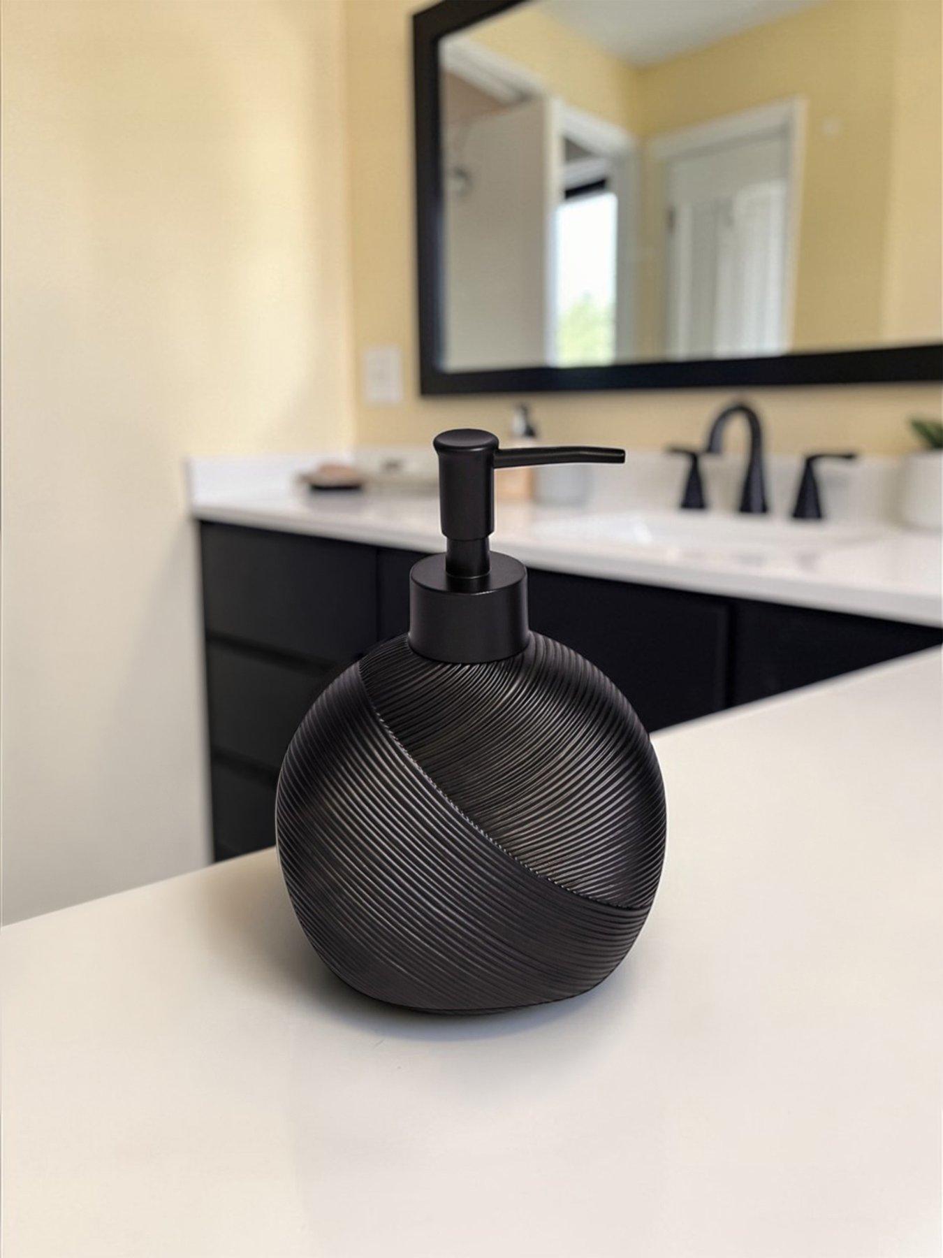 Image 3 of 5 of Showerdrape Ripple Black Textured Bathroom Accessory Set - Soap Dish &amp; Toothbrush Holder &amp; Liquid Soap Dispenser