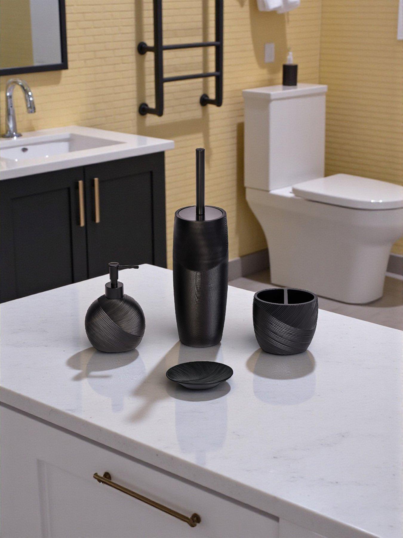 Image 1 of 6 of Showerdrape Ripple Black Textured 4 Piece Bathroom Accessory Set