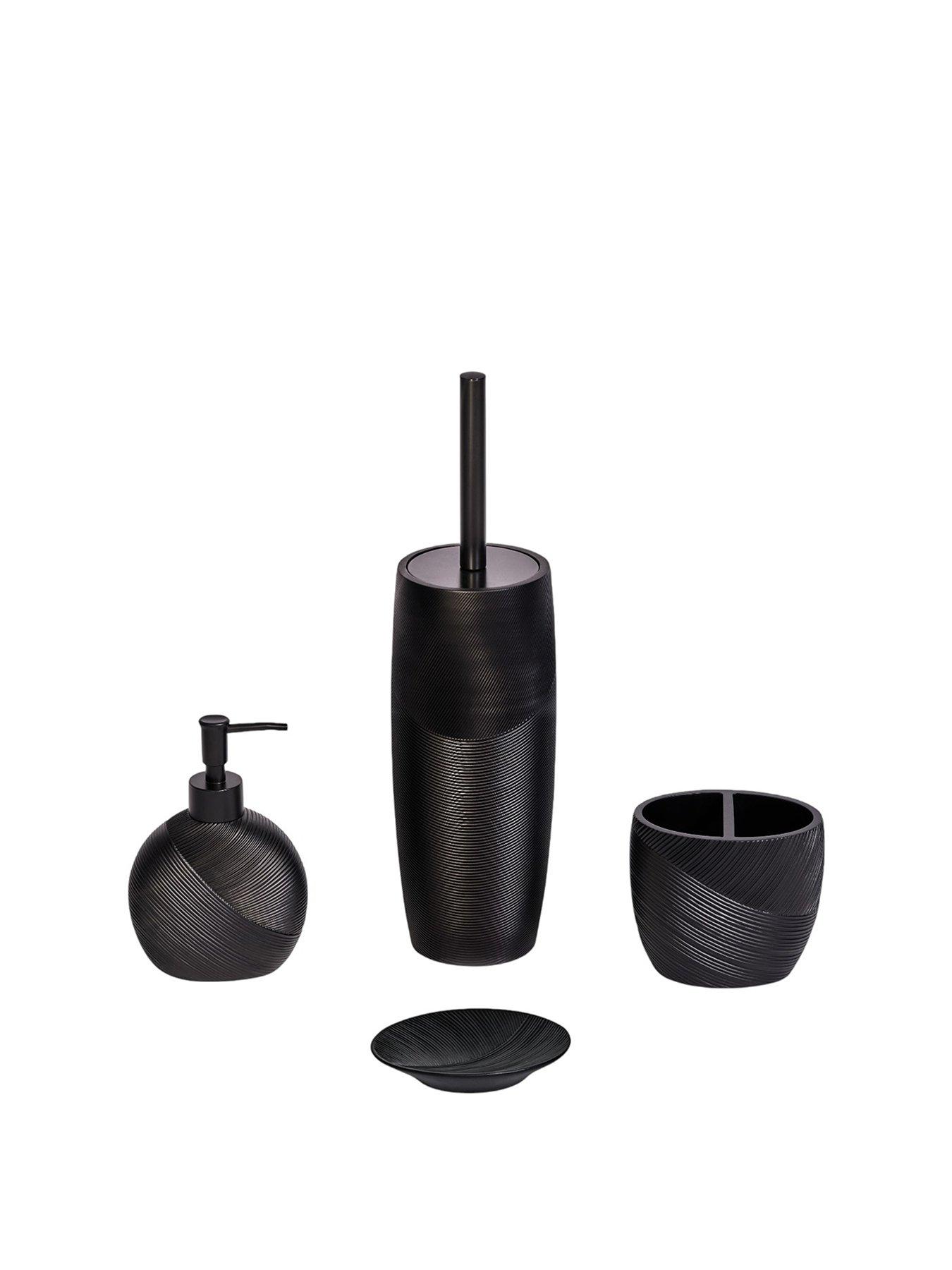 Image 2 of 6 of Showerdrape Ripple Black Textured 4 Piece Bathroom Accessory Set
