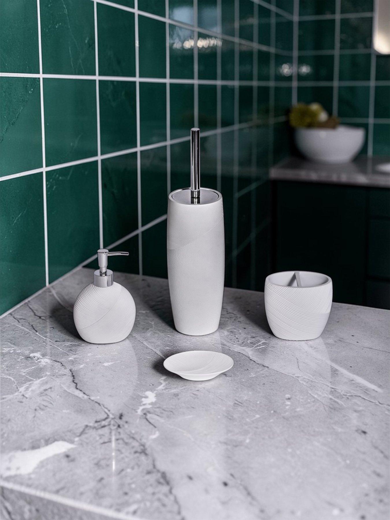 Image 1 of 6 of Showerdrape Ripple White Textured 4 Piece Bathroom Accessory Set