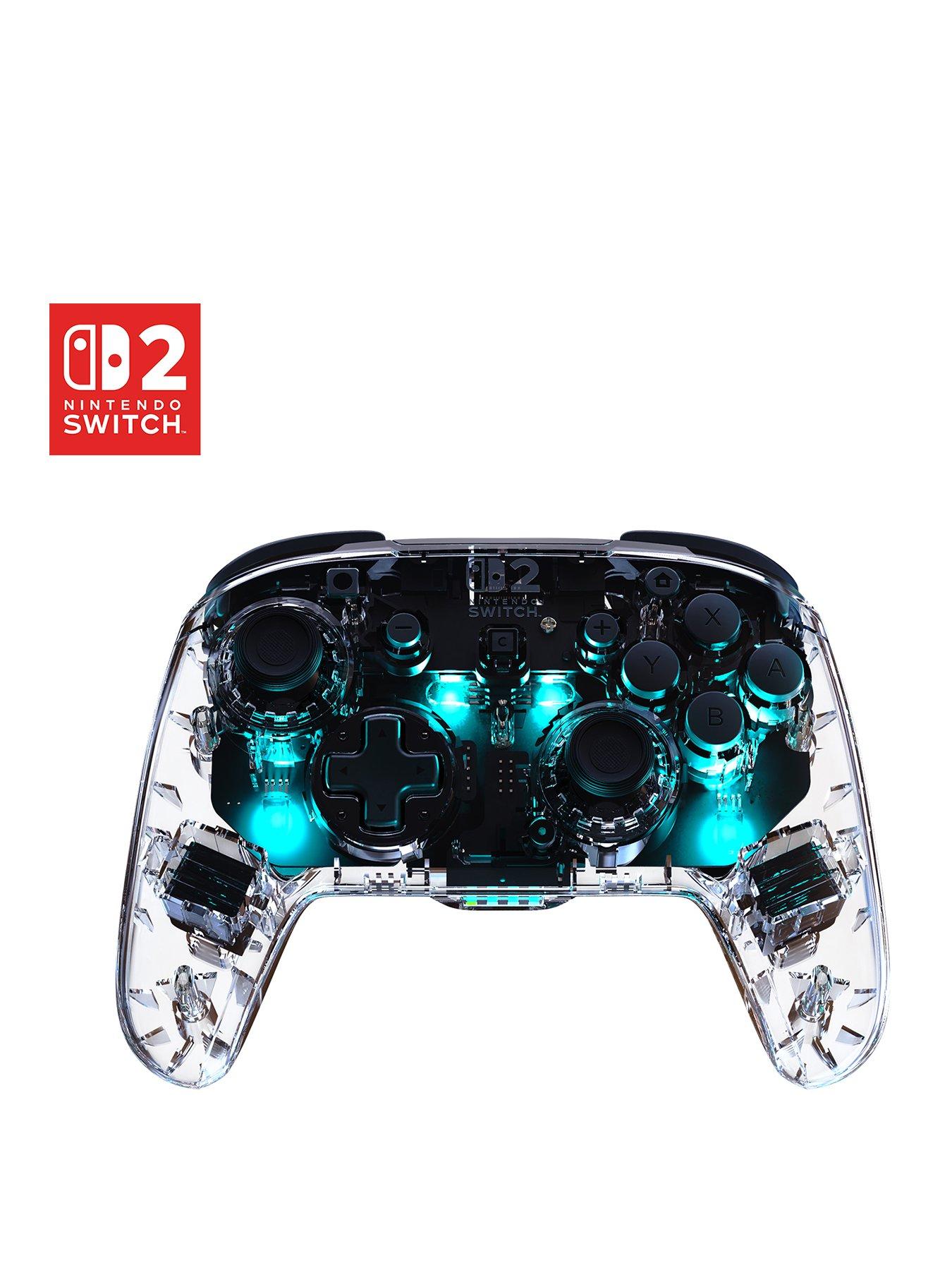 front image of turtle-beach-afterglow-wireless-rgb-gaming-controller-for-nintendo-switch-2-clear