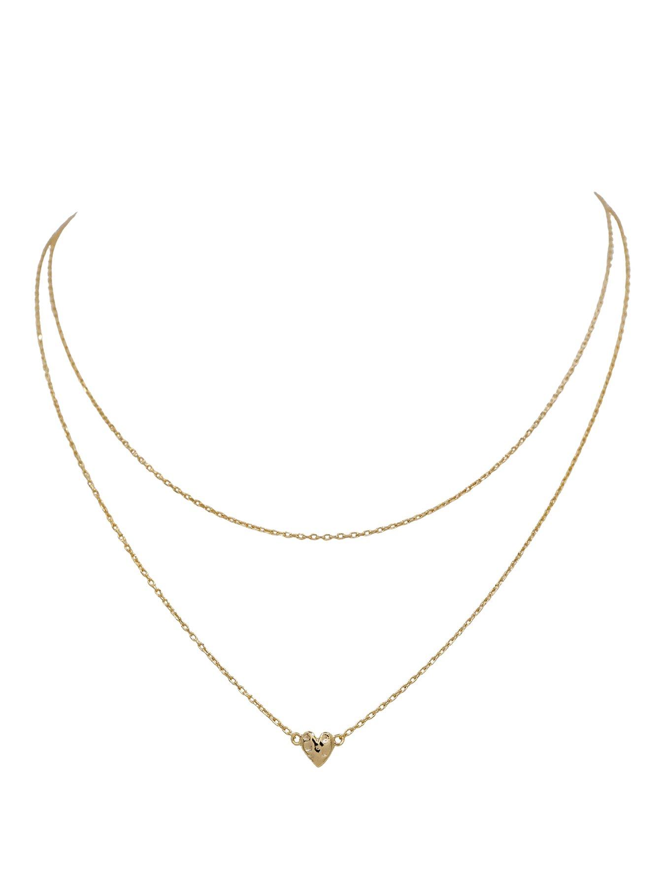 The Edit Hs Hearts 18Ct Plated Sterling Silver Layered Hammered Heart Necklace - Gold