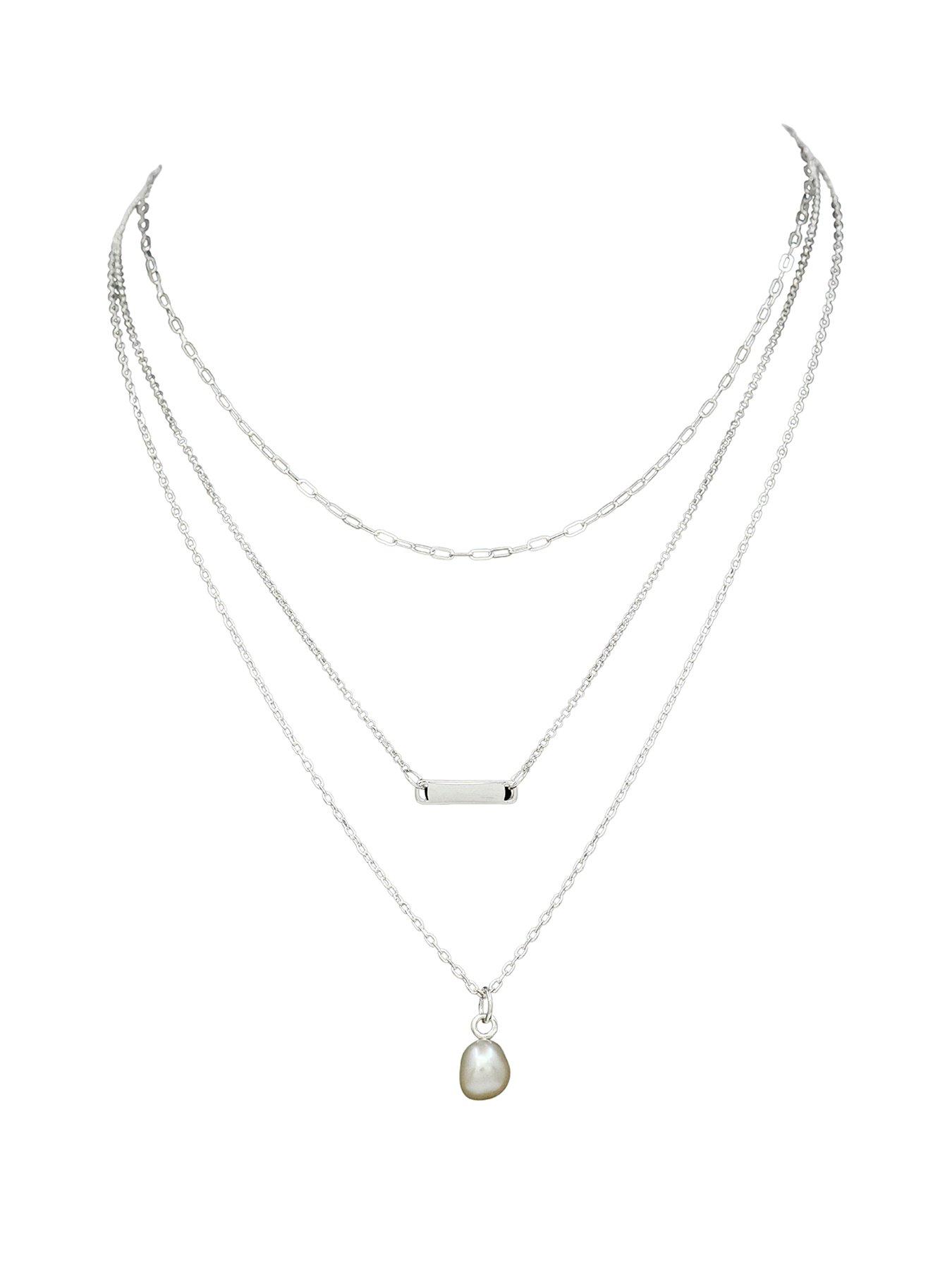 The Edit Hs T-Bar Sterling 3-Layer Cultured Freshwater Pearl Bar Necklace - Silver