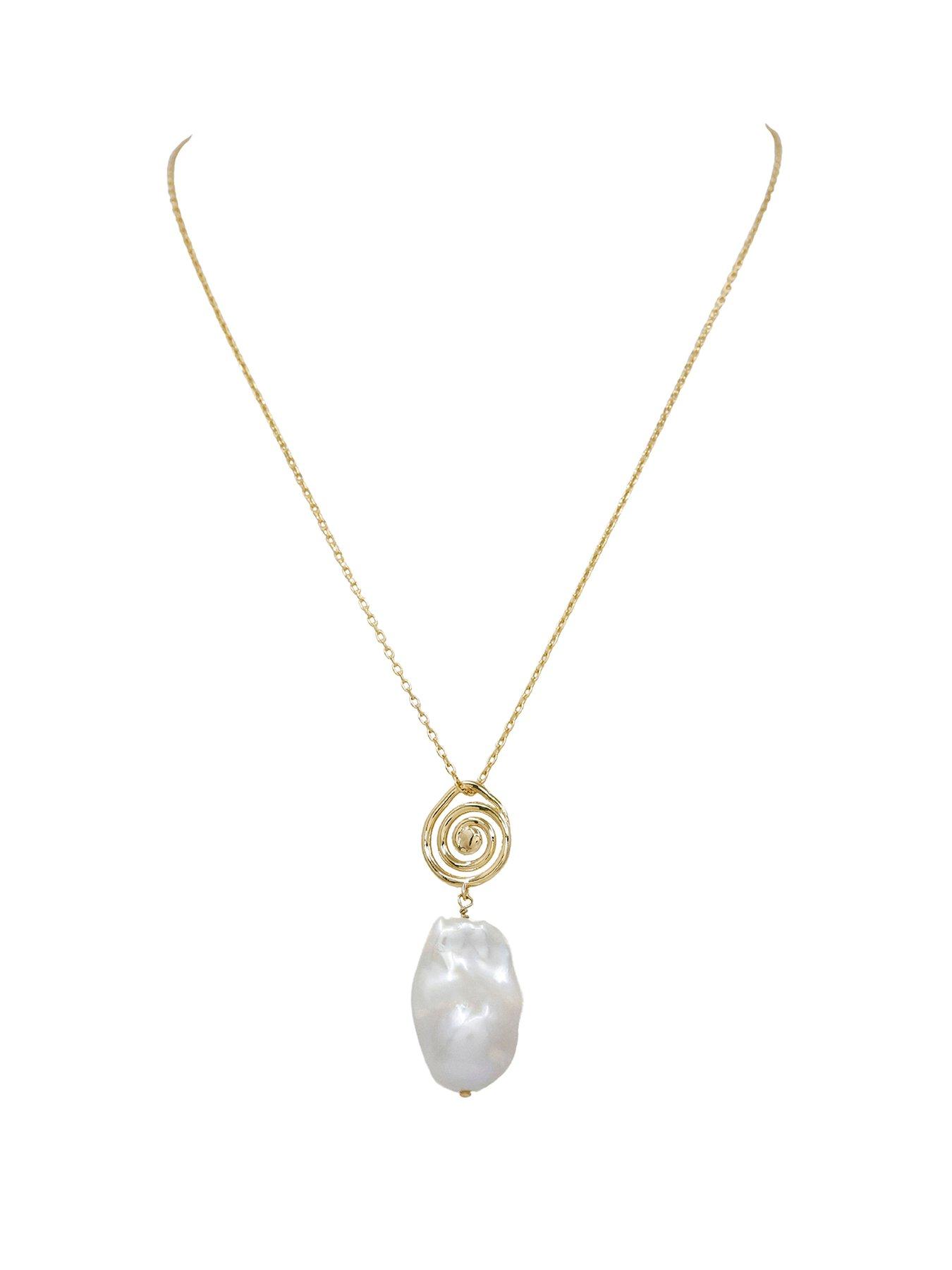 Image 1 of 4 of The Edit HS The Edit MOLTEN 18ct Yellow Gold Plated Sterling Silver Moulded Swirl Baroque Pearl Pendant Necklace