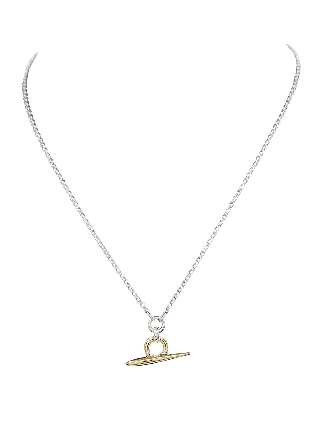 Image 1 of 3 of The Edit Hs 18Ct Gold Plate &amp; Sterling Silver T-Bar Pendant Necklace - Two Tone