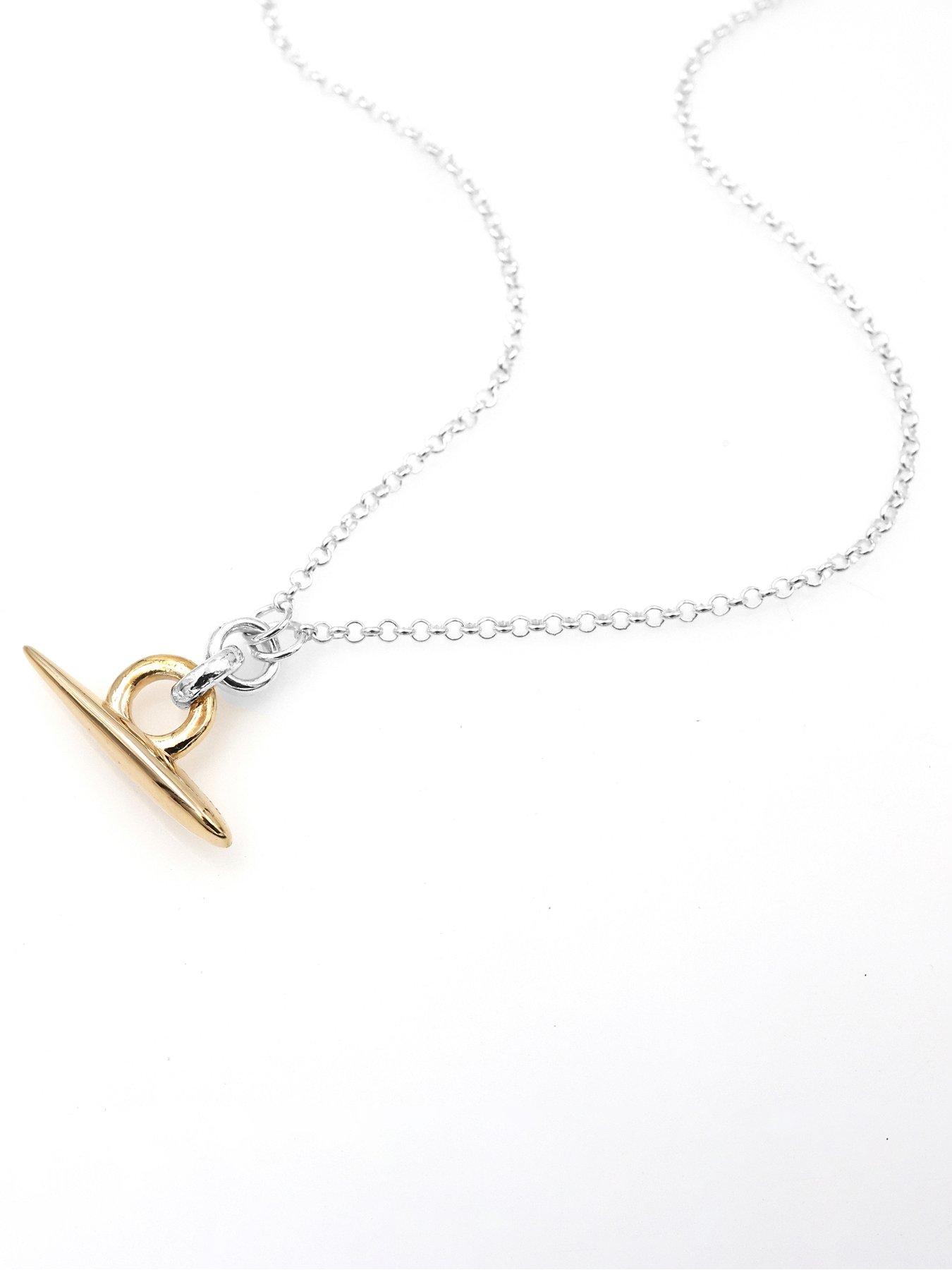 Image 2 of 3 of The Edit Hs 18Ct Gold Plate &amp; Sterling Silver T-Bar Pendant Necklace - Two Tone