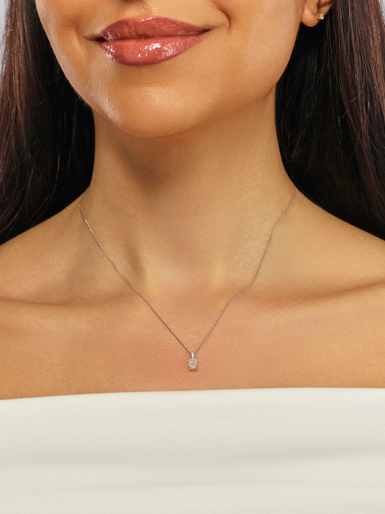 Image 1 of 7 of Harriet 9Ct White Gold 0.50Ct Lab-Grown Diamond Baguette Pendant Necklace