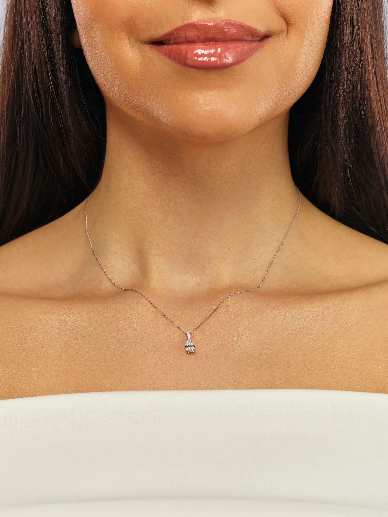 Image 4 of 5 of Harriet 9Ct White Gold 0.50Ct Lab-Grown Diamond Pear Pendant Necklace - Silver