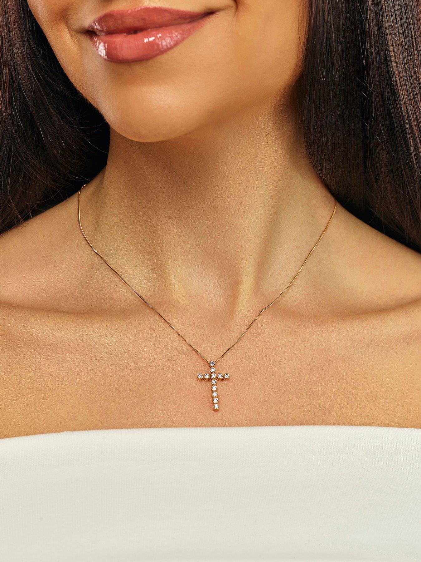 Harriet Sterling Silver  &  18ct Yellow Gold Plated Vermeil 0.50ct Lab-Grown Diamond Cross Pendant Necklace