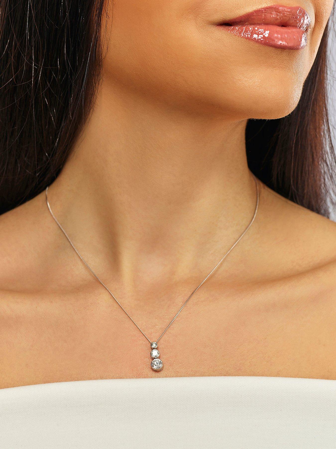 Image 1 of 7 of Harriet Sterling 1Ct Lab-Grown Diamond Graduated Dew Drop Pendant Necklace - Silver