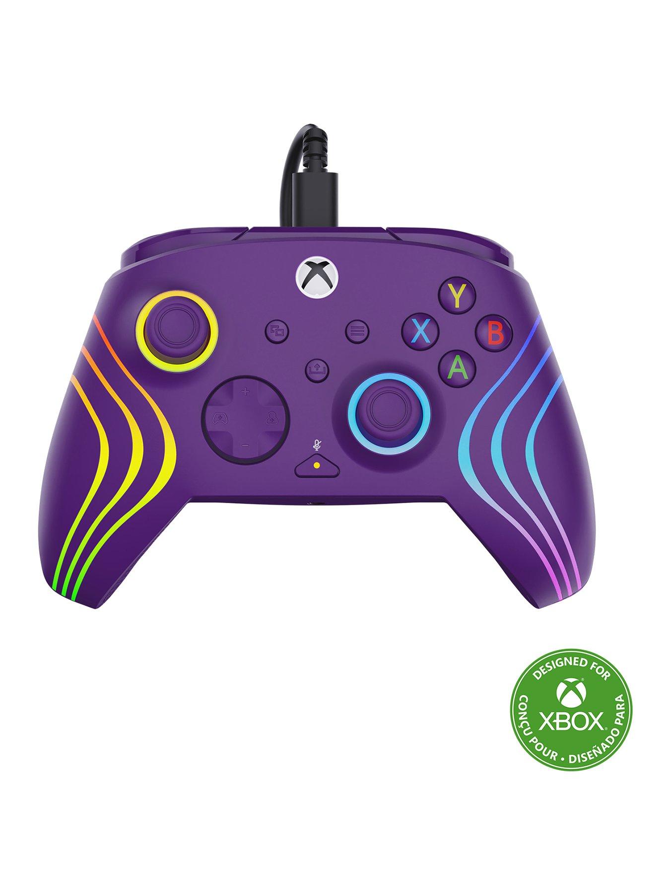 front image of turtle-beach-afterglow-wave-wired-rgb-gaming-controller-for-xbox-amp-pc-purple