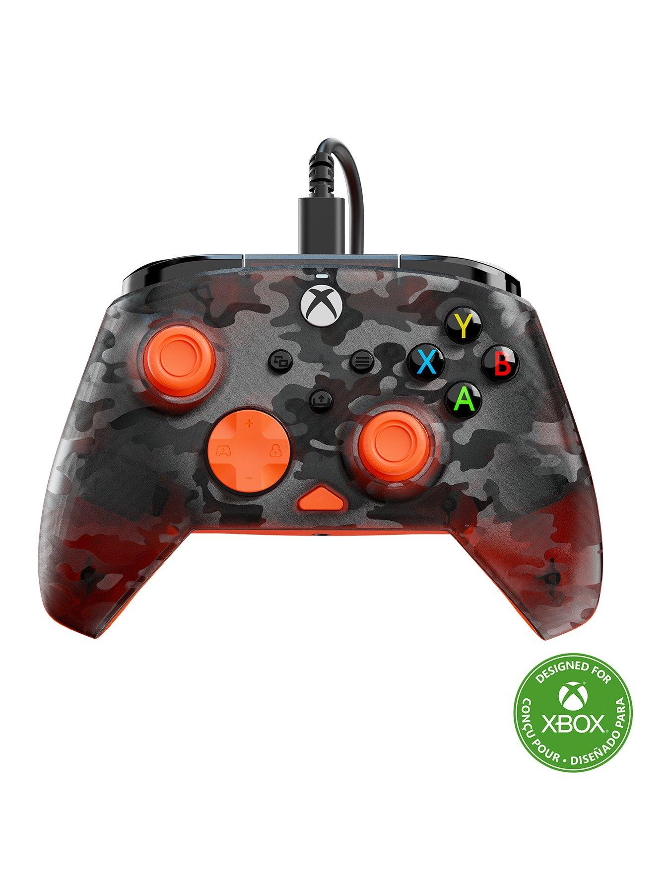 front image of turtle-beach-rematch-core-wired-gaming-controller-for-xbox-amp-pc-ghost-black-camo-amp-orange