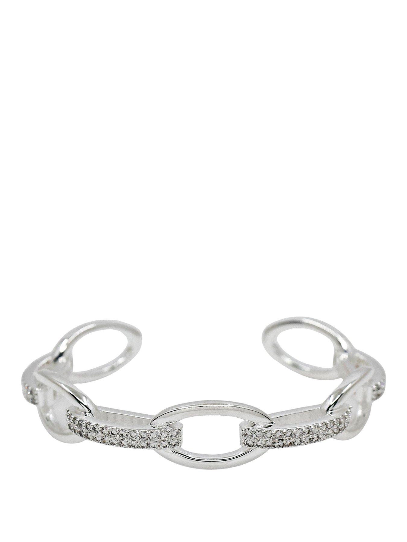 front image of the-edit-hs-edit-chains-sterling-silver-plate-cubic-zirconia-round-link-bangle