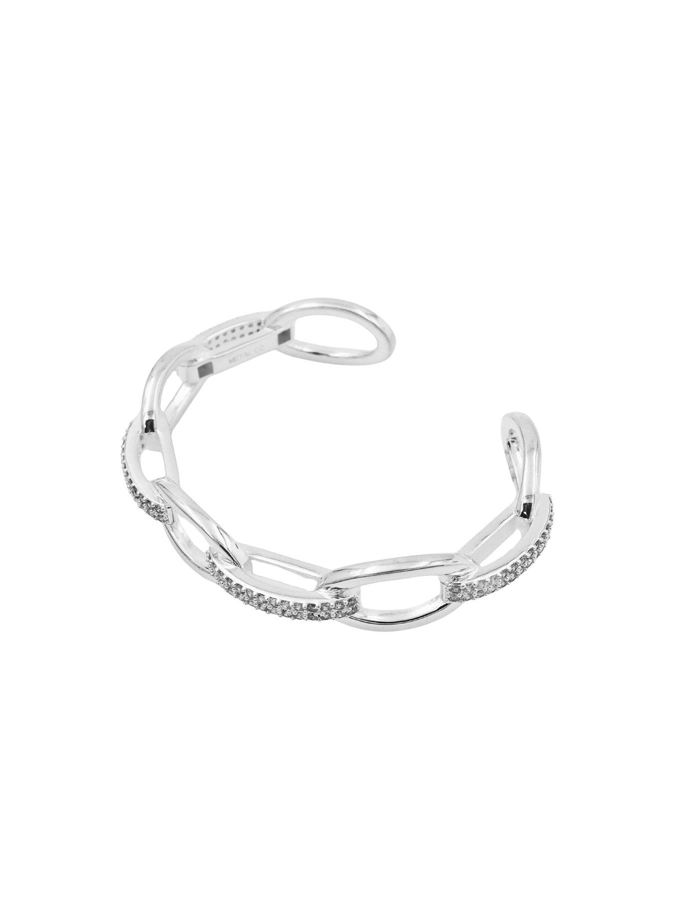  image of the-edit-hs-edit-chains-sterling-silver-plate-cubic-zirconia-round-link-bangle