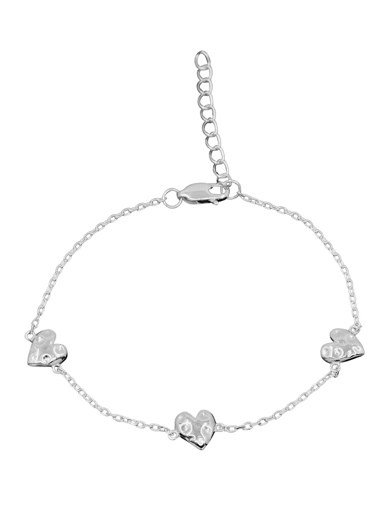 Image 1 of 4 of The Edit HS The Edit HEARTS Sterling Silver Triple Hammered Heart Station Bracelet
