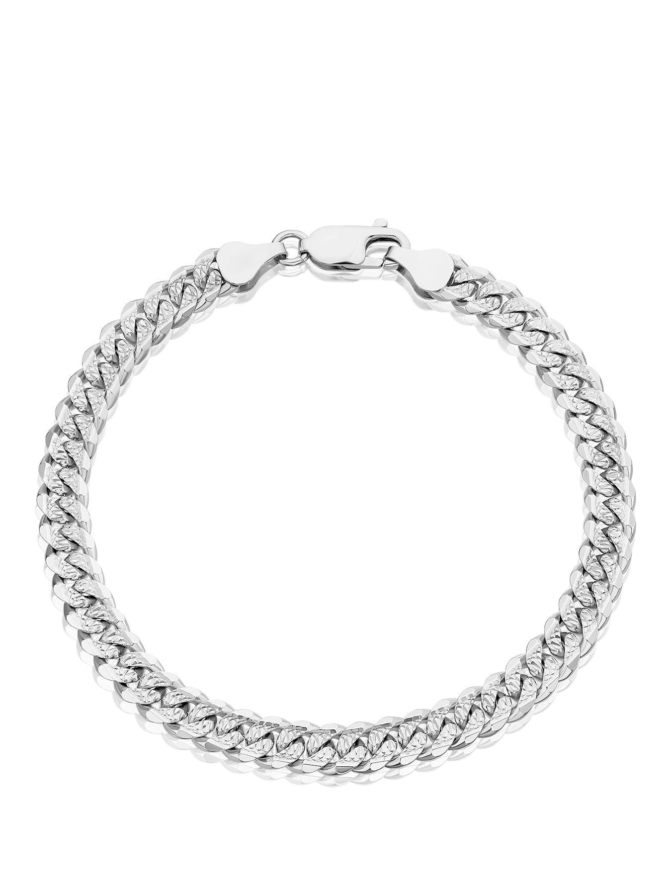 Ernest Jones Sterling Silver 8" Diamond Cut Textured Curb Chain Bracelet