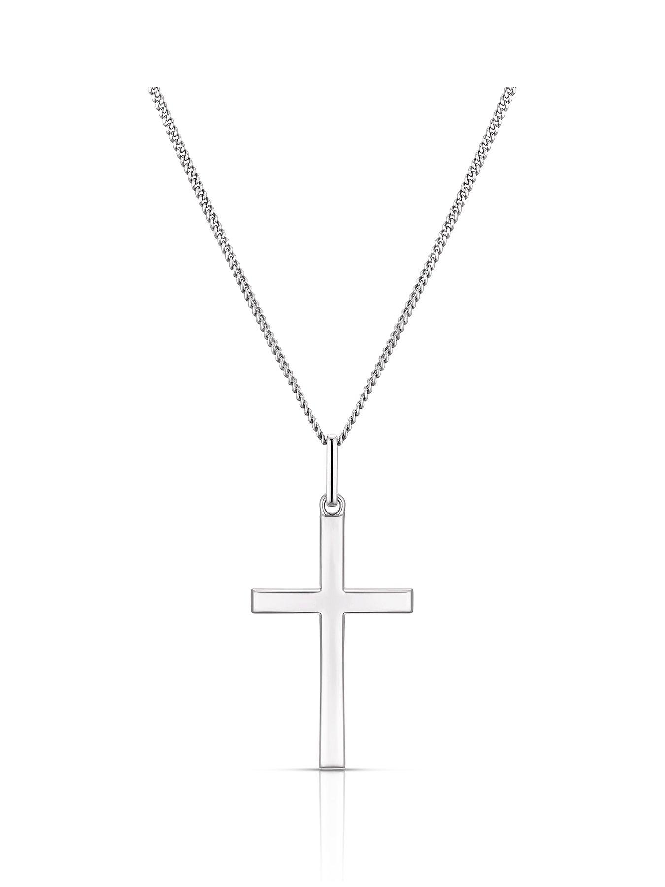 Ernest Jones Men's Sterling Cross Pendant 20'' Necklace - Silver