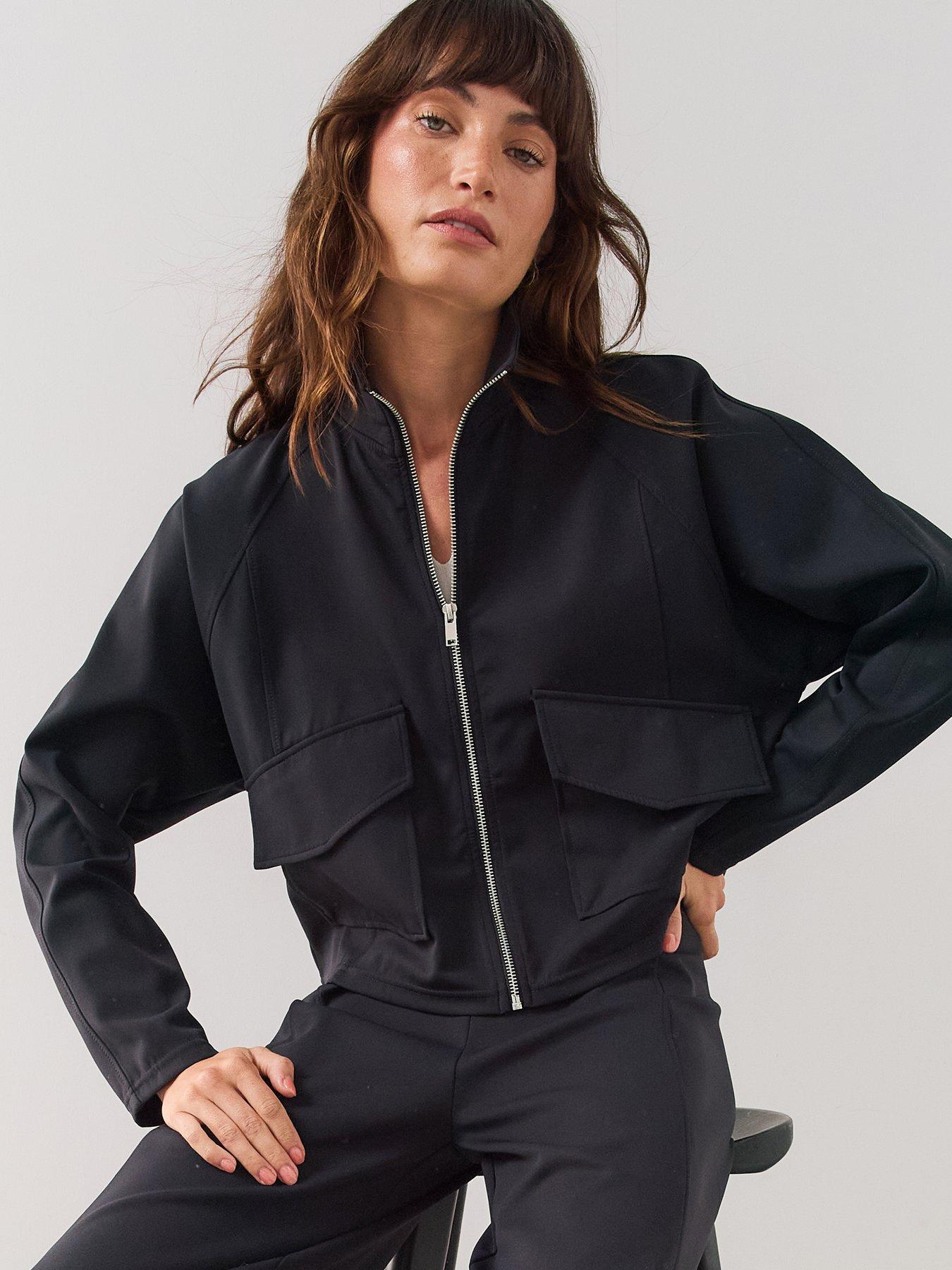 Image 1 of 7 of The Very Collection Scuba Utility Jacket Co-Ord - Black