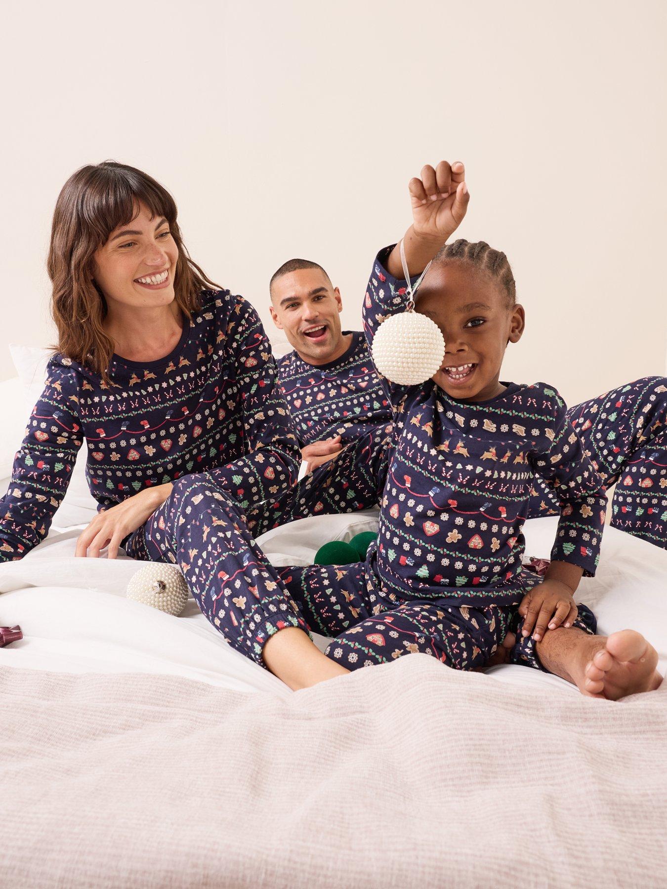 The Very Collection Kids Family Christmas Pyjama Reindeer Fairisle Top And Jogger Set