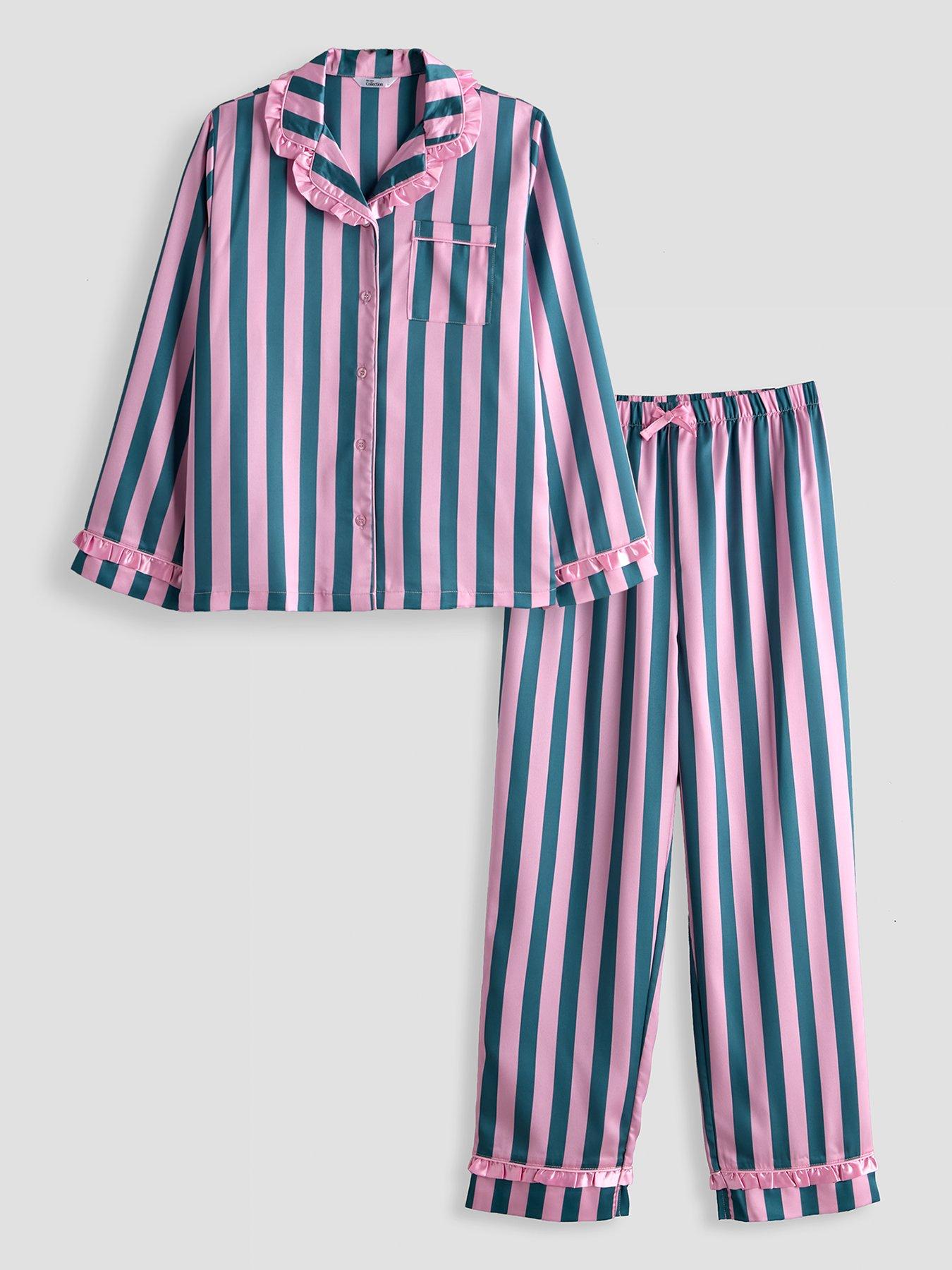 Image 1 of 5 of The Very Collection Girls Frill Collar Striped Revere Pyjama Set - Multi