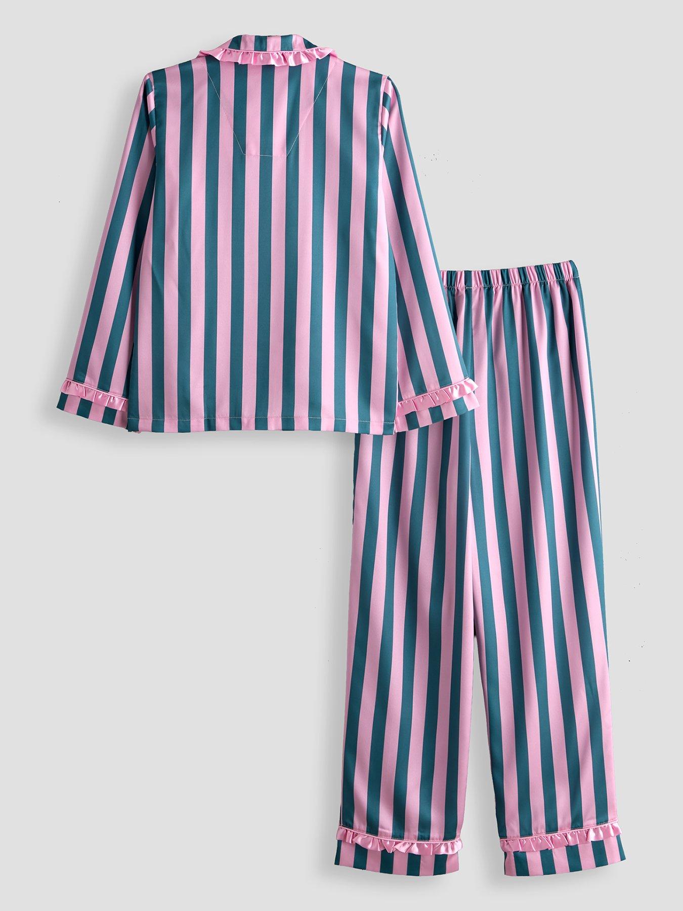 Image 2 of 5 of The Very Collection Girls Frill Collar Striped Revere Pyjama Set - Multi