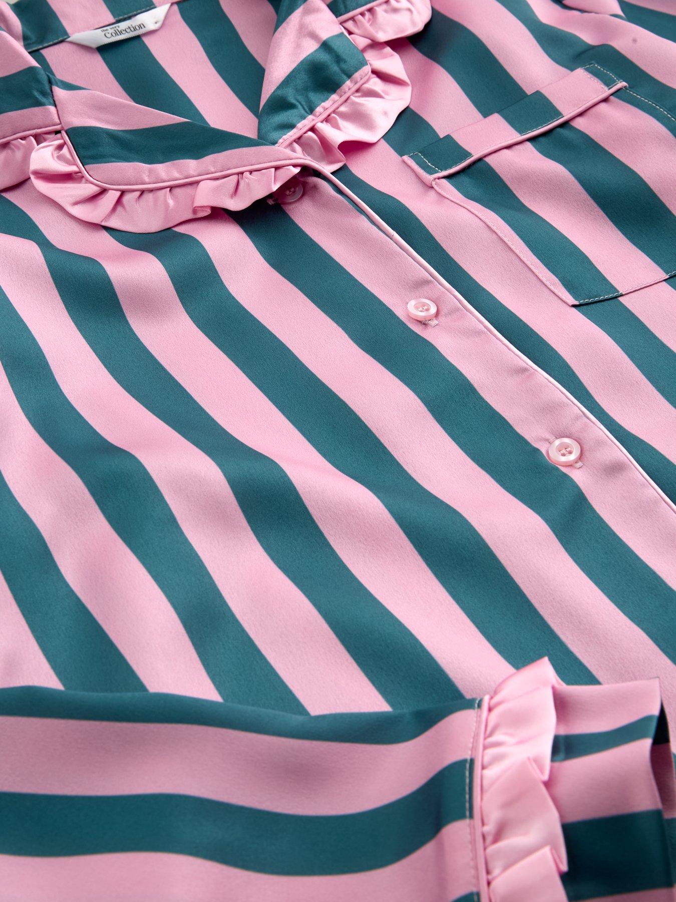 Image 3 of 5 of The Very Collection Girls Frill Collar Striped Revere Pyjama Set - Multi
