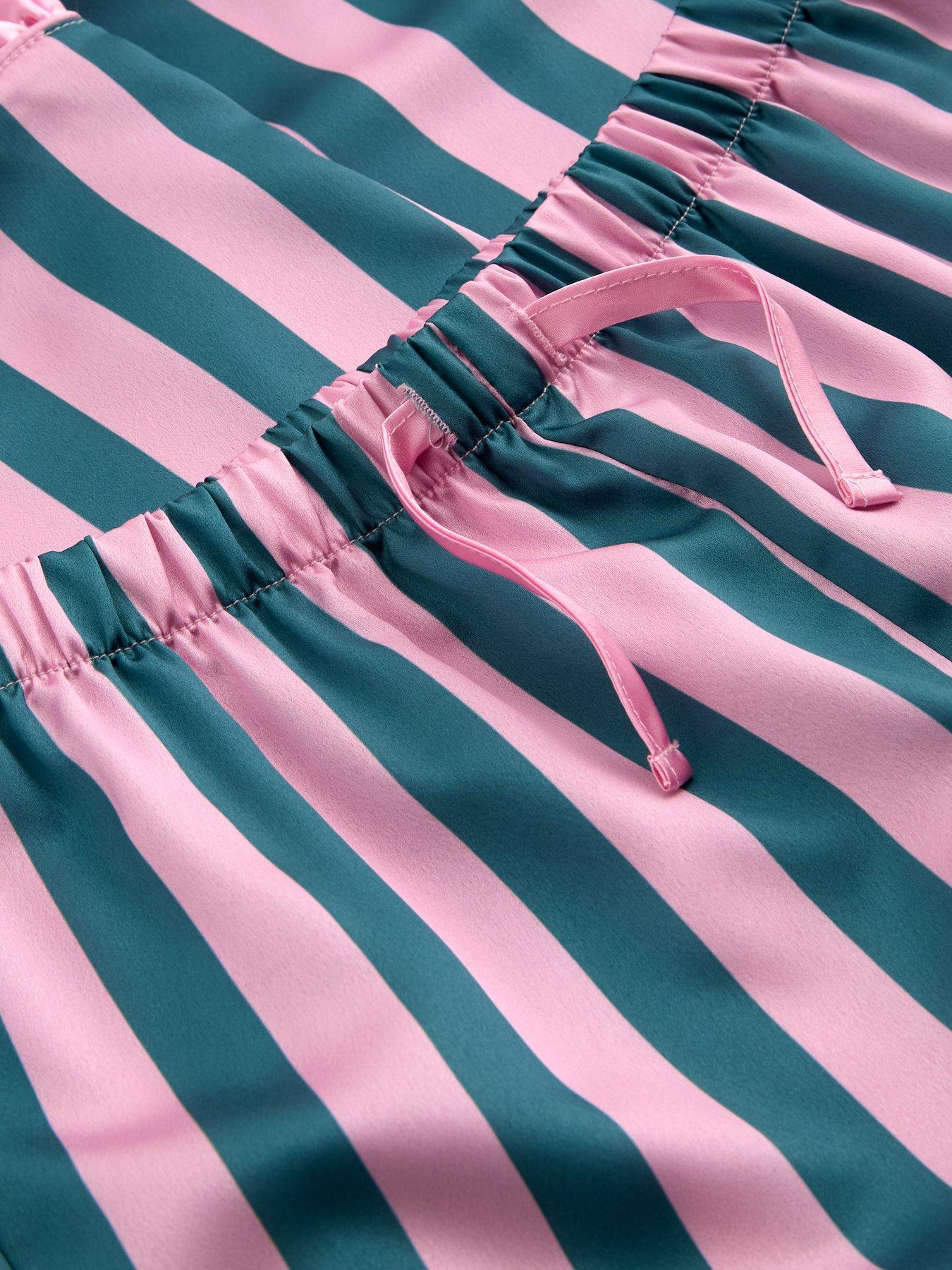 Image 4 of 5 of The Very Collection Girls Frill Collar Striped Revere Pyjama Set - Multi