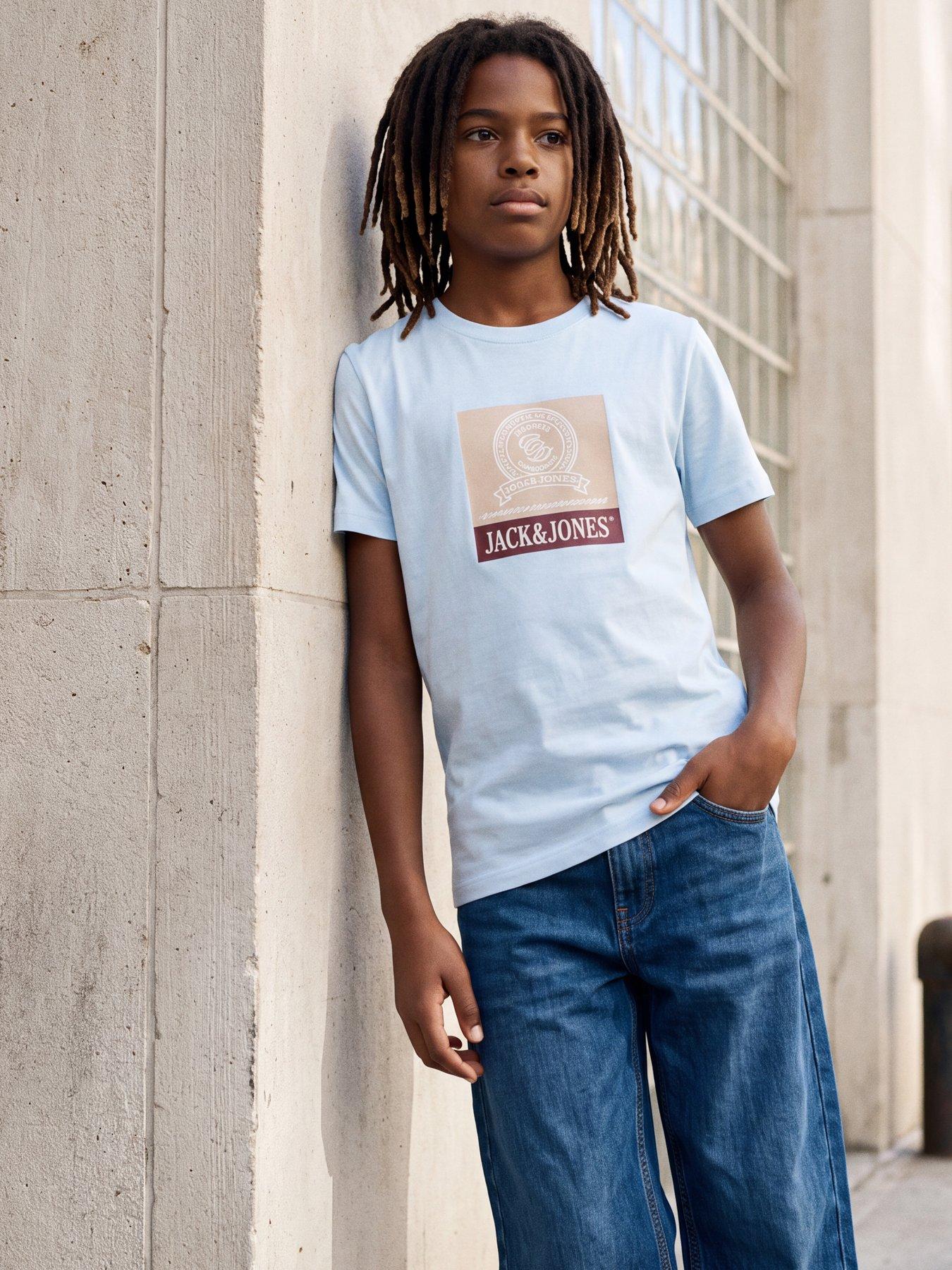 Jack & Jones Junior Boys Graphic Short Sleeve Tshirt - Light Blue