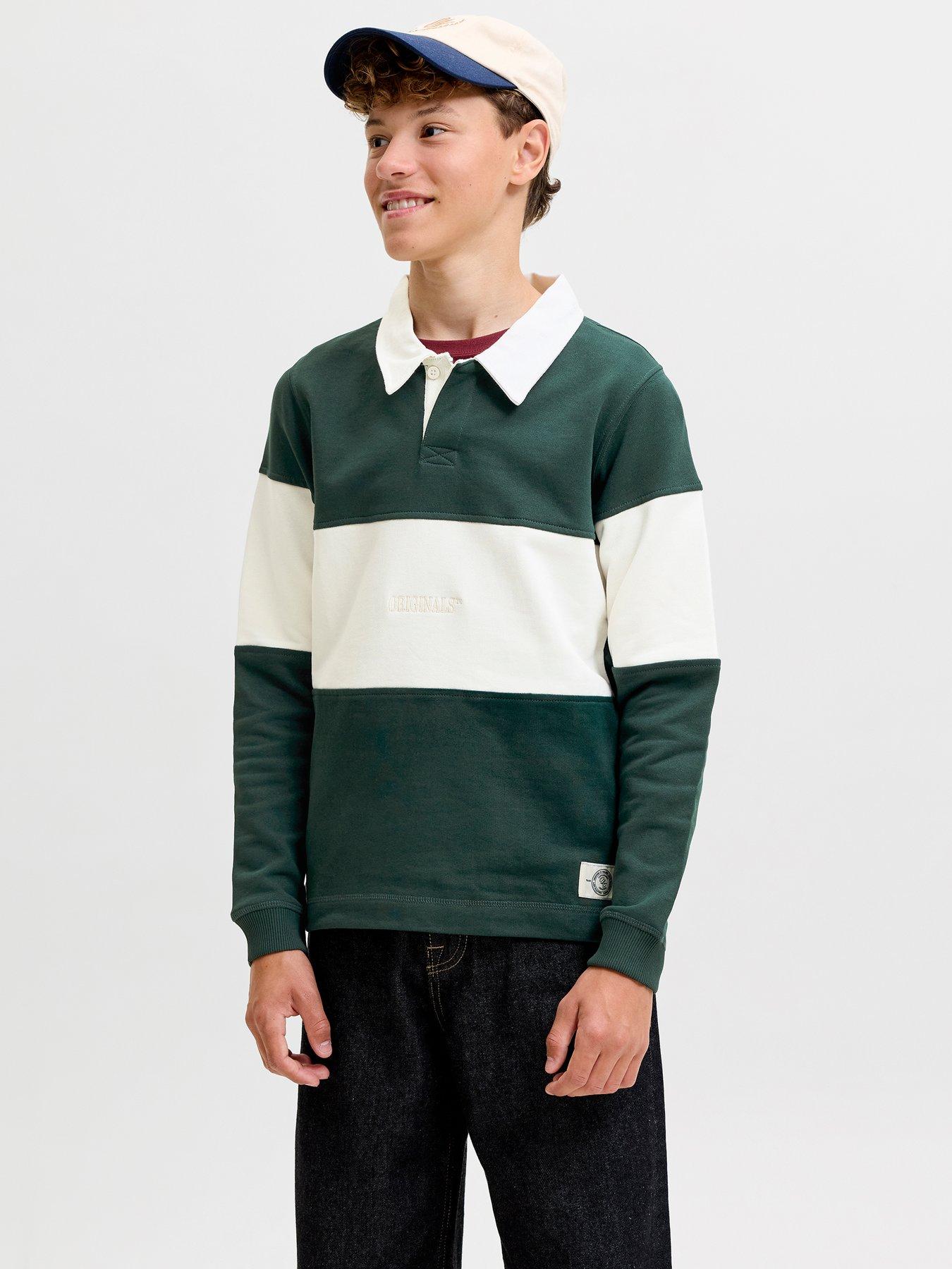 Jack & Jones Junior Boys Blocking Sweat Long Sleeve Polo - Green