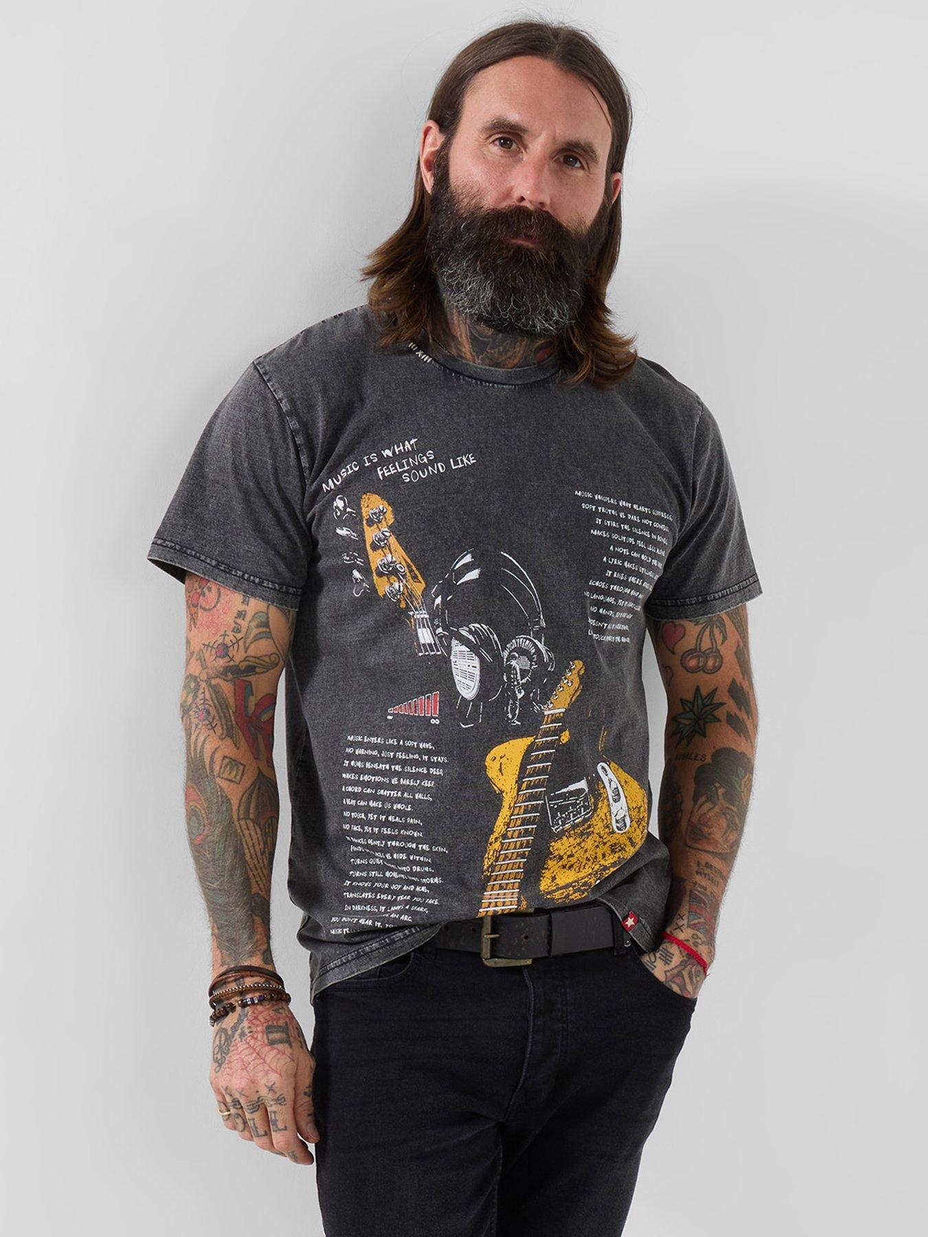 front image of joe-browns-music-script-t-shirt