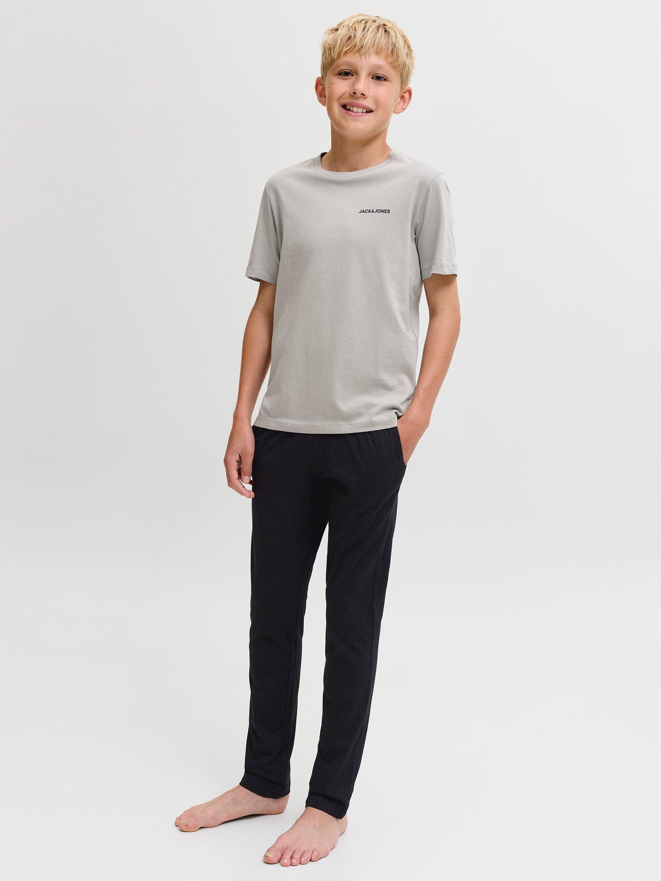 Jack & Jones Junior Boys Everest Short Sleeve Tshirt  &  Pants Pyjamas - Black