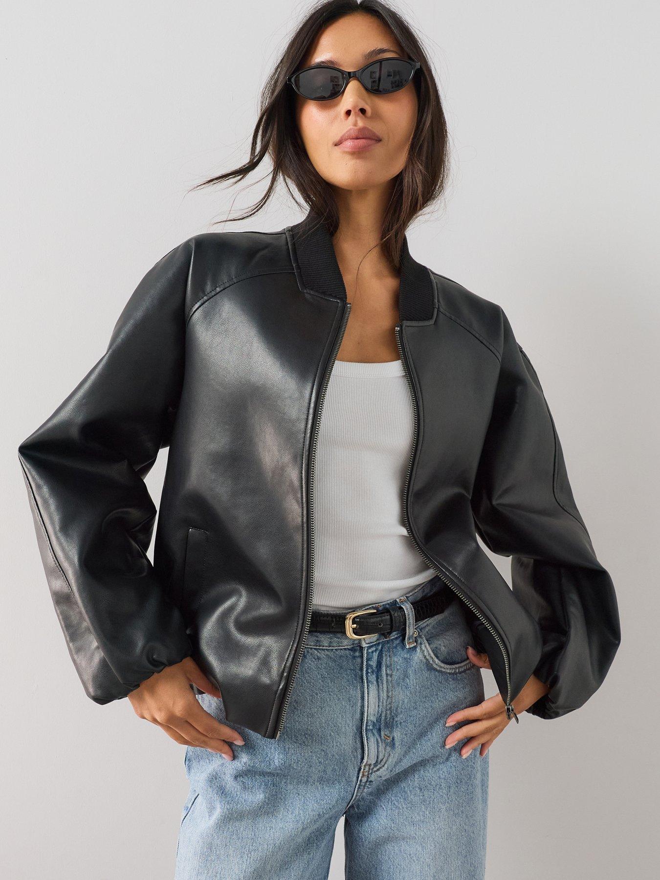 The Very Collection Classic Pu Bomber Jacket - Black
