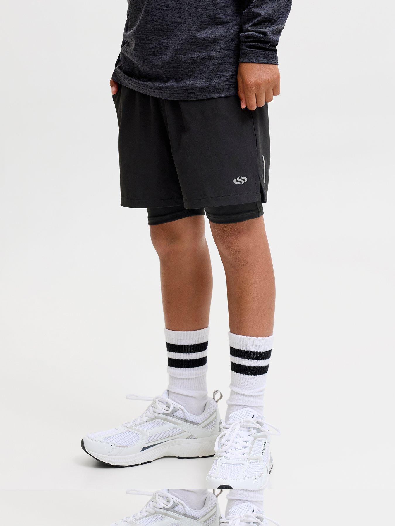 Image 2 of 7 of Jack & Jones Junior Boys Flux 2 In 1 Shorts With Liner - Black