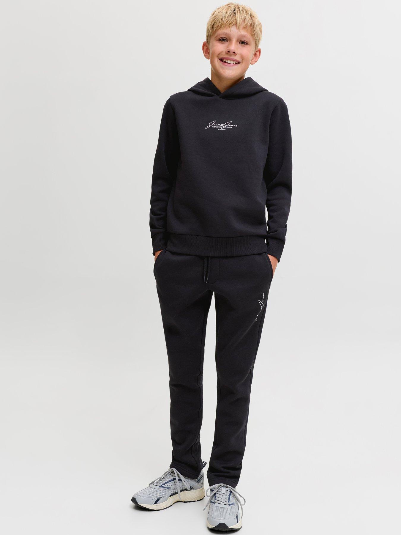 Image 1 of 6 of Jack & Jones Junior Boys Script Logo Hoodie &amp; Joggers Set - Asphalt
