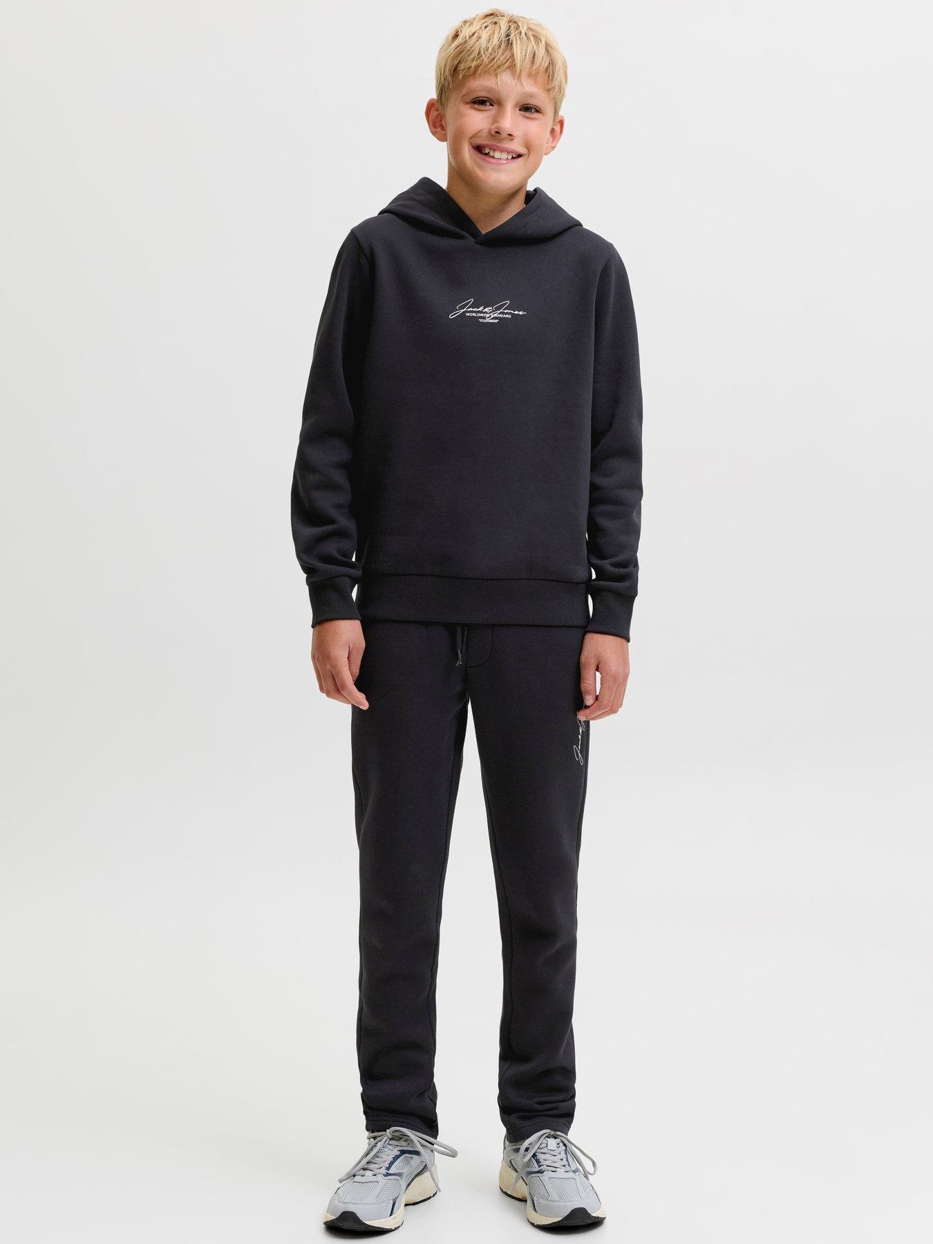 Image 2 of 6 of Jack & Jones Junior Boys Script Logo Hoodie &amp; Joggers Set - Asphalt
