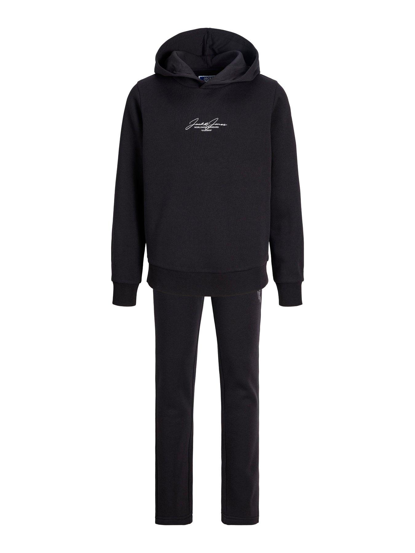 Image 3 of 6 of Jack & Jones Junior Boys Script Logo Hoodie &amp; Joggers Set - Asphalt